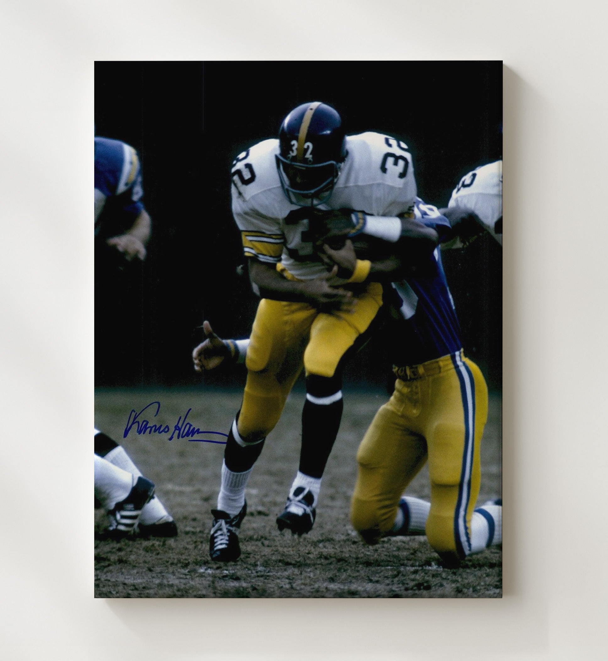 Franco Harris - Pittsburgh football Power Run Through Line Vintage Football Wall Art - 20x24 Canvas football decor