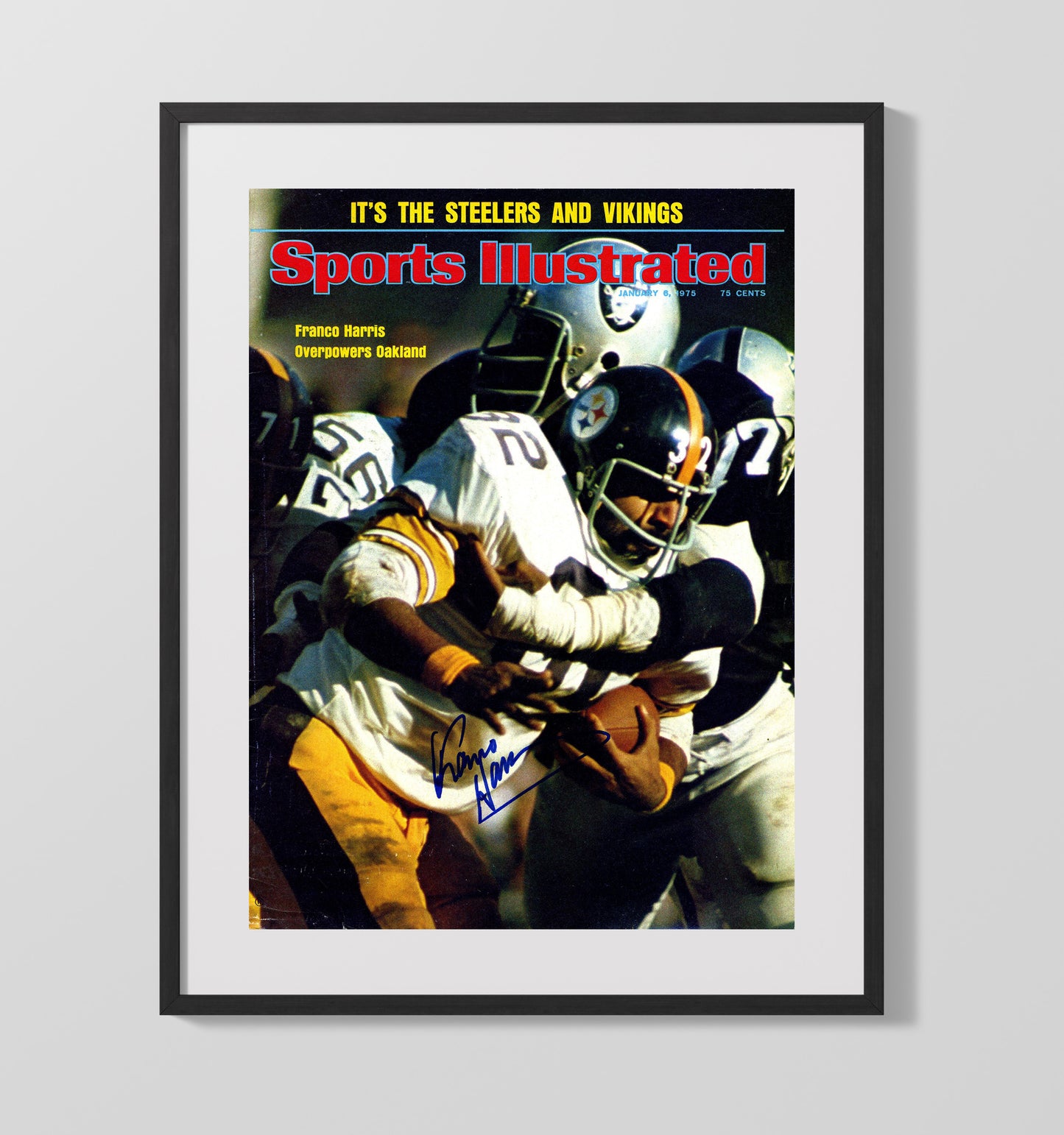 Franco Harris - Pittsburgh Football Power Run vs Oakland 1975 SI Cover Football Wall Art - football wall art print