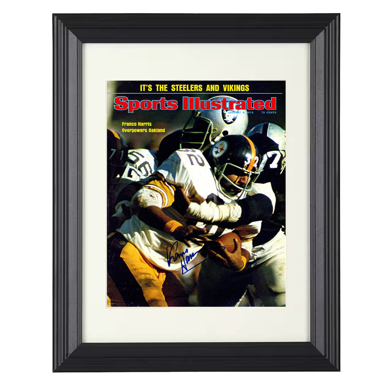 Franco Harris – Pittsburgh Power Run Vs Oakland 1975 SI – 8x10 black beveled framed football wall art