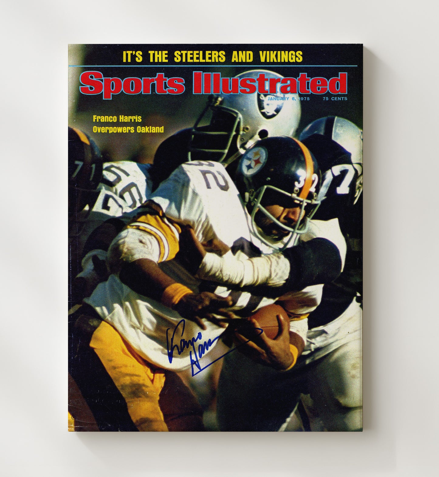 Franco Harris - Pittsburgh Football Power Run vs Oakland 1975 SI Cover Football Wall Art - football wall art print