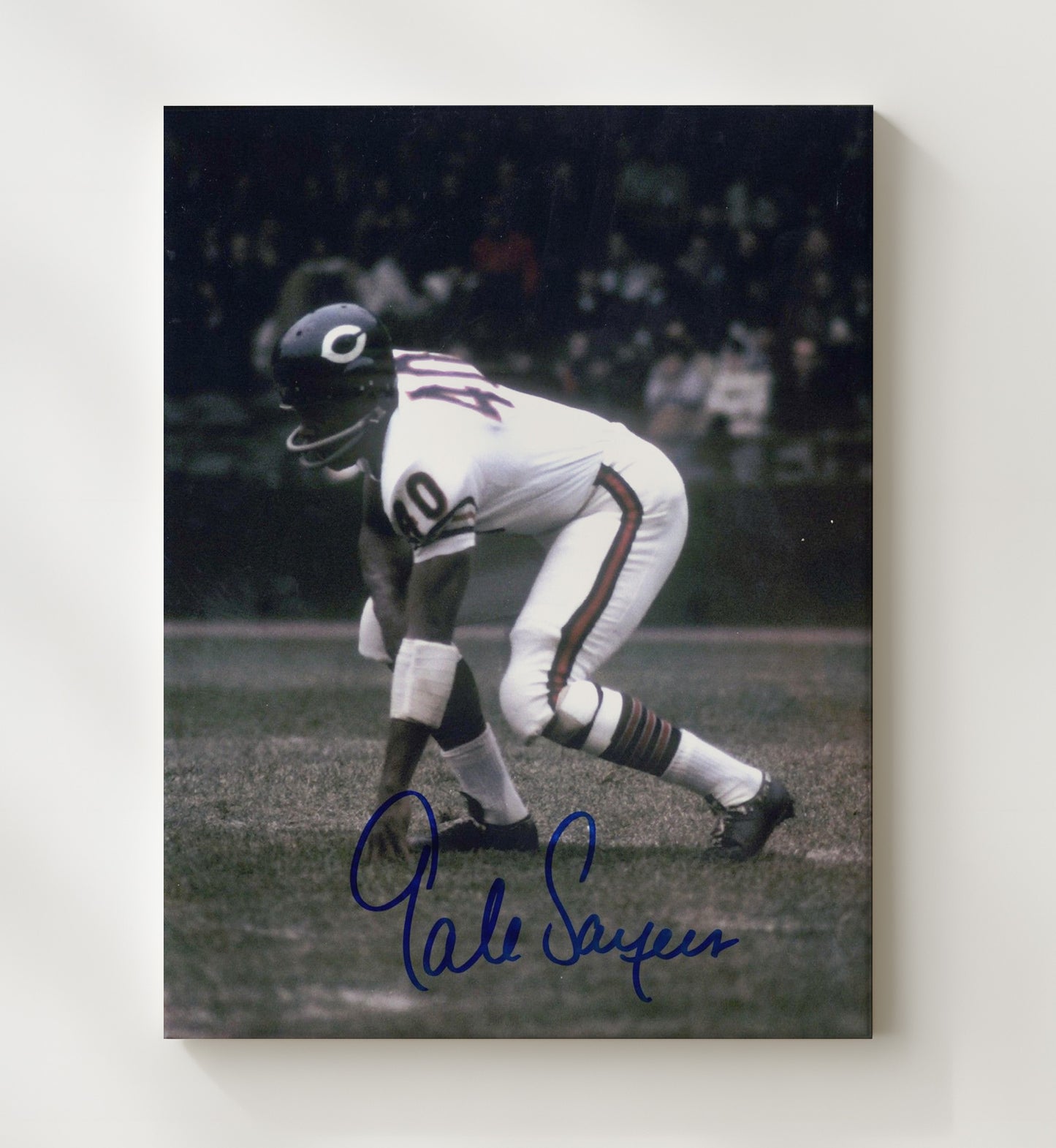 Gale Sayers - Chicago football Three Point Stance Spotlight Vintage Football Wall Art - 20x24 Canvas football decor