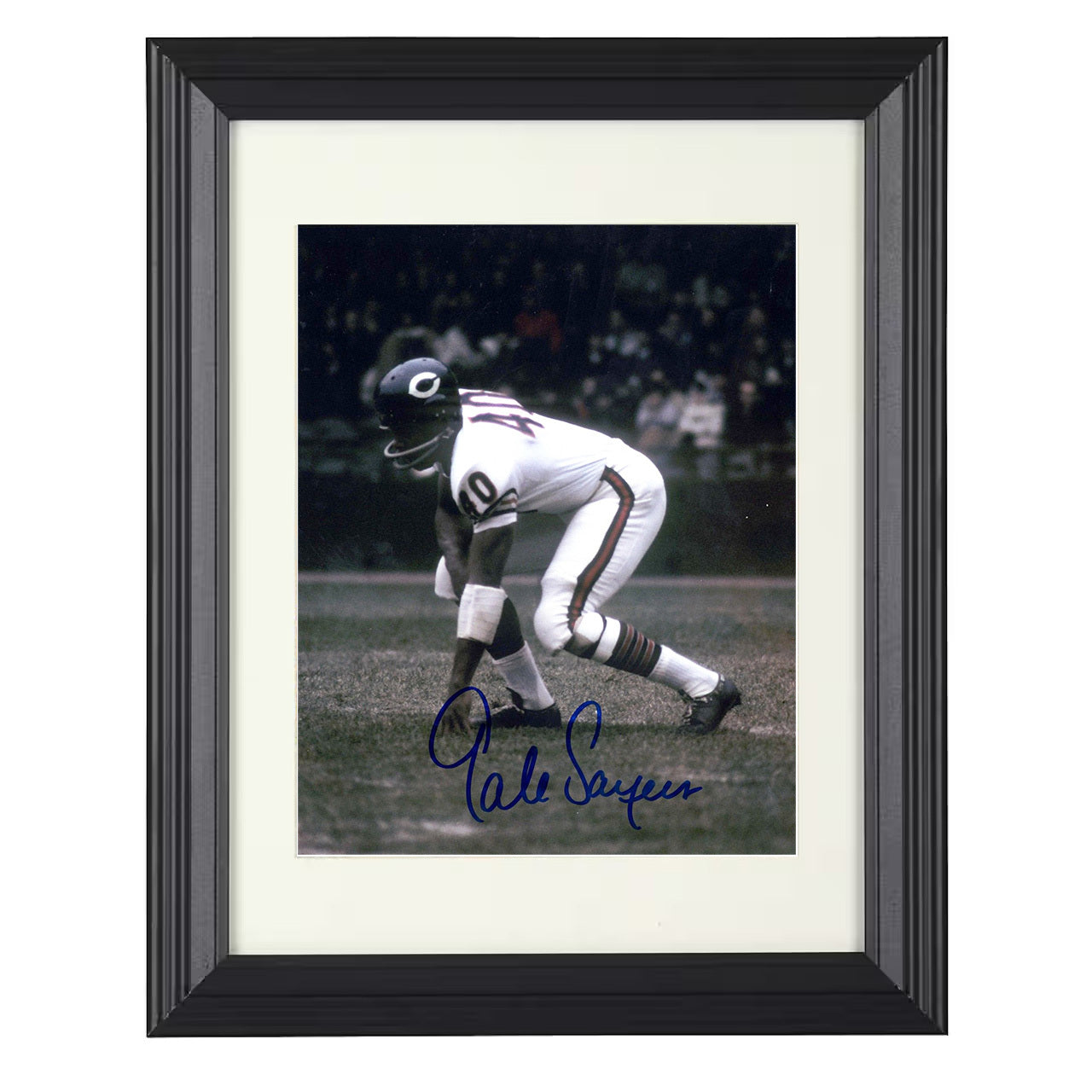 Gale Sayers – Chicago Three Point Stance Spotlight – 8x10 black beveled framed football wall art