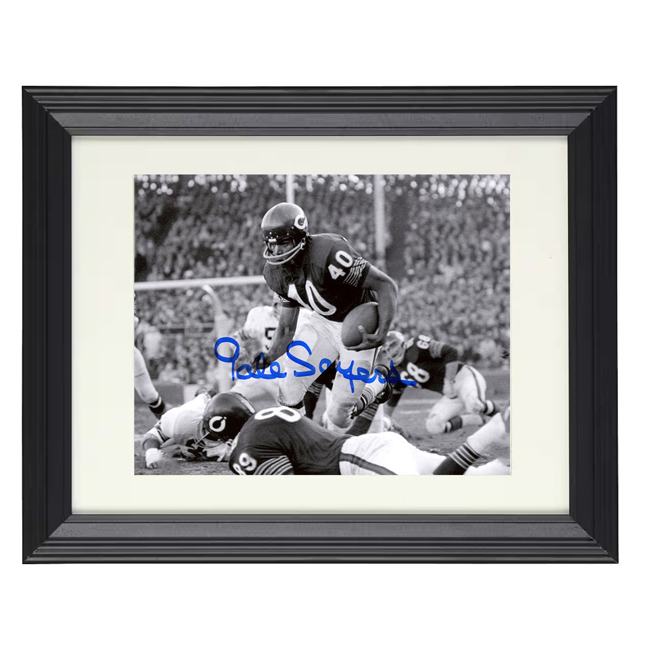 Gale Sayers – Kansas Comet in Motion – 8x10 black beveled framed football wall art