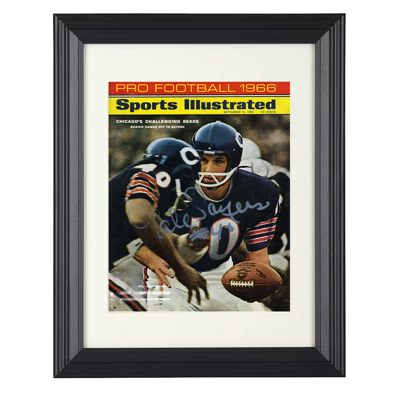 Gayle Sayers – Chicago Bukich Hands Off Play 1966 SI – 8x10 black beveled framed football wall art