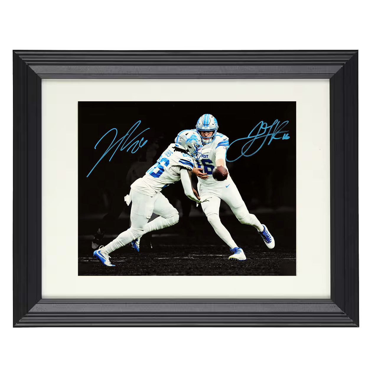 Gibbs and Goff – Lions Rising – 8x10 black beveled framed football wall art