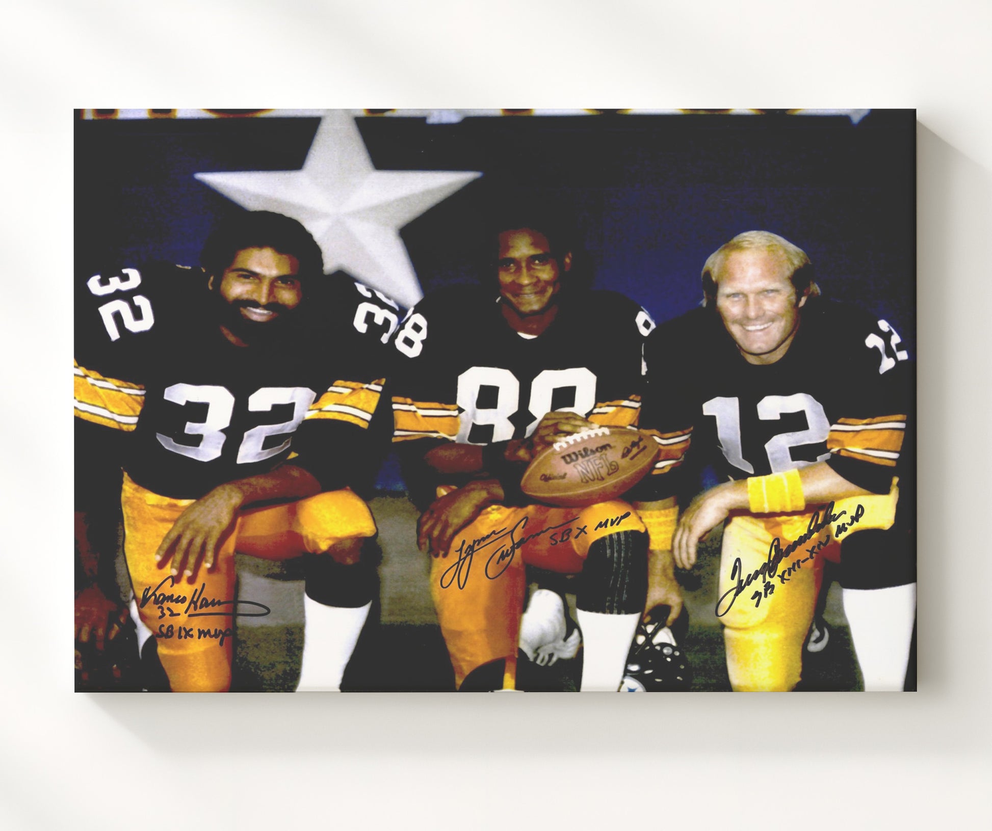 Harris Swann and Bradshaw - Steelers Dynasty Vintage Football Wall Art - 20x24 Canvas football decor