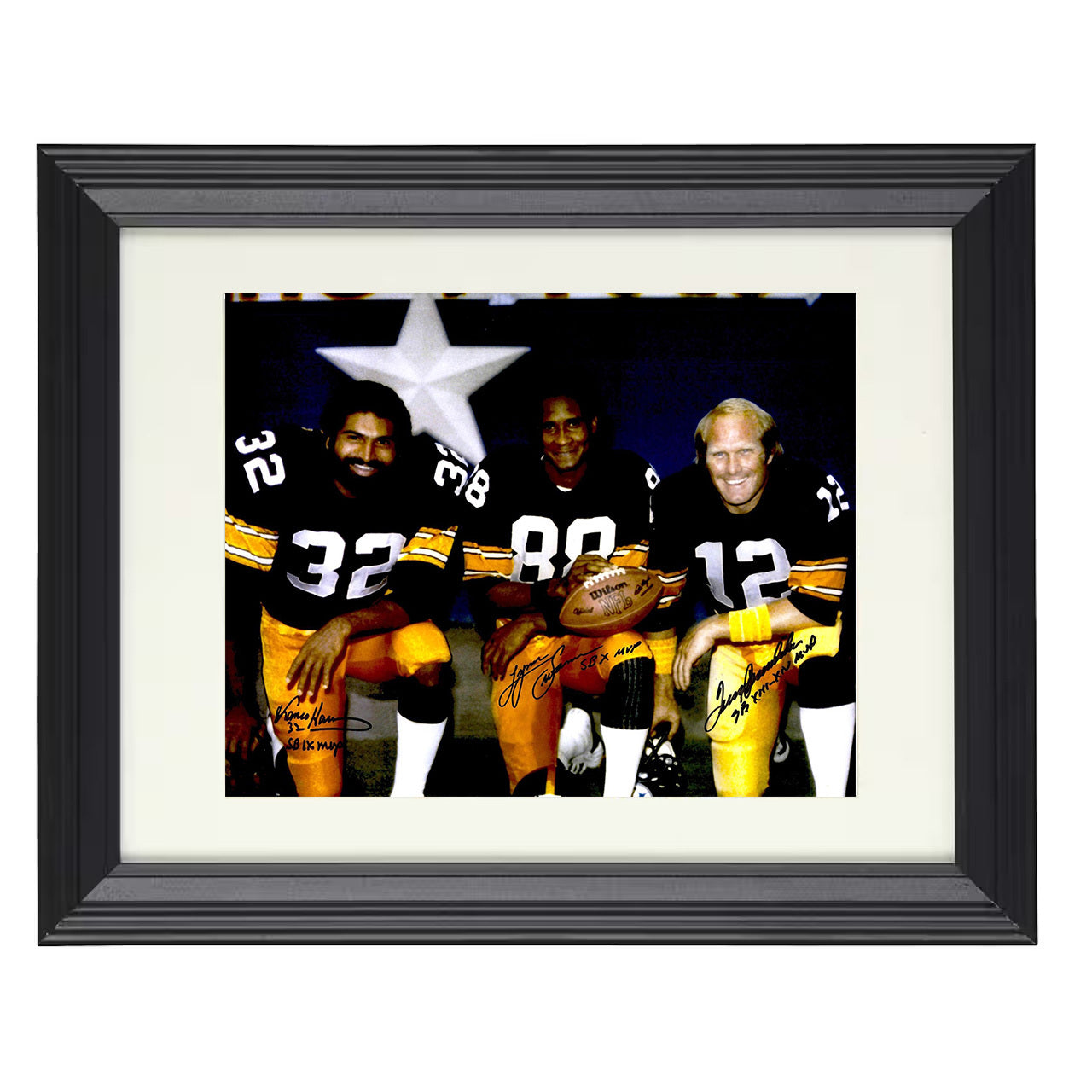 Harris Swann and Bradshaw – Steelers Dynasty – 8x10 black beveled framed football wall art