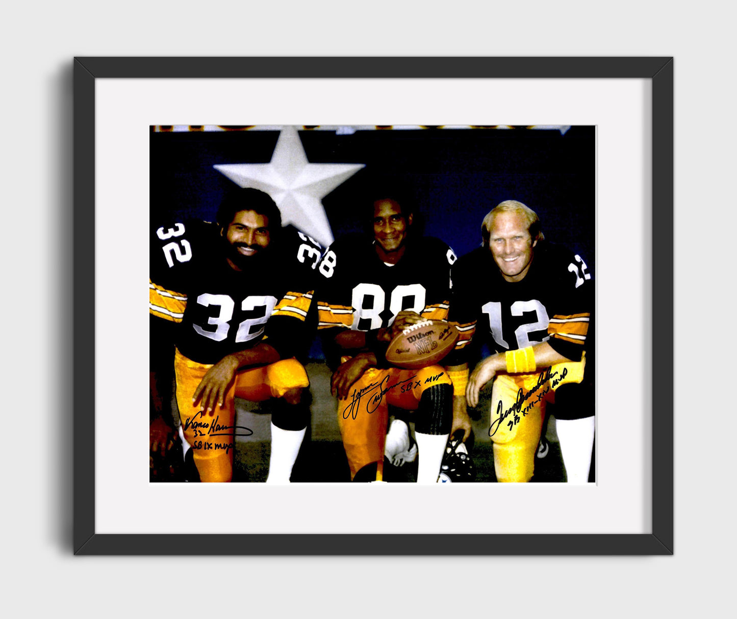Harris Swann and Bradshaw - Steelers Dynasty Vintage Football Wall Art - 16x20 Gallery Frame football decor