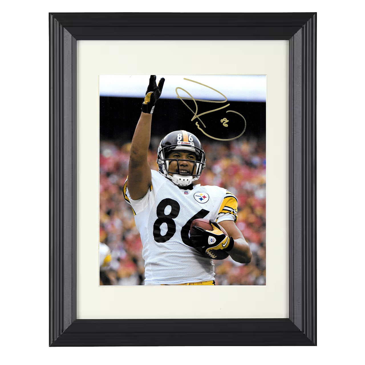 Hines Ward – Smile Assassin Image – 8x10 black beveled framed football wall art