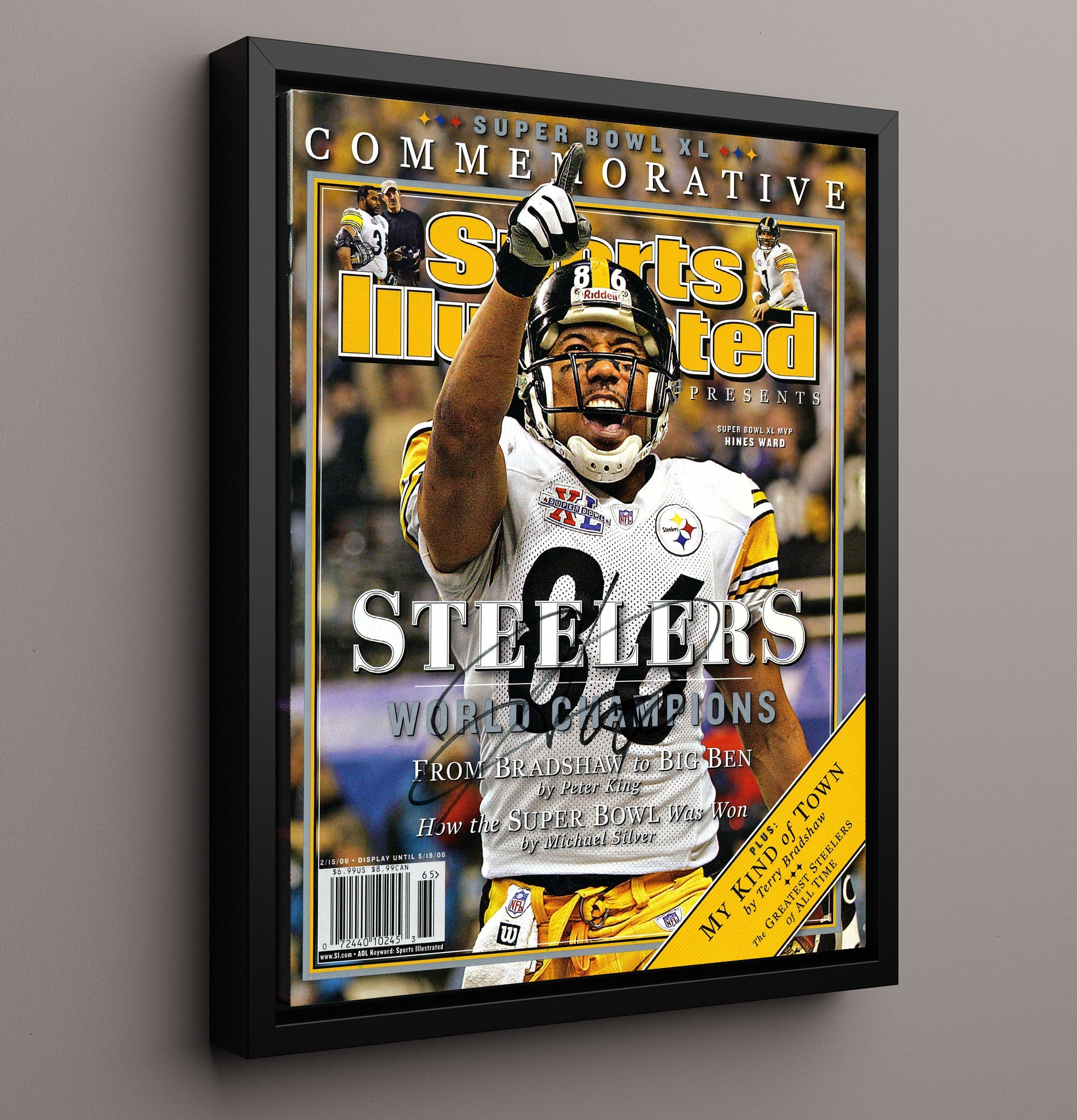 Hines Ward Super Bowl XL - Steel Celebration Vintage Football Wall Art - 16x20 Framed Canvas football decor