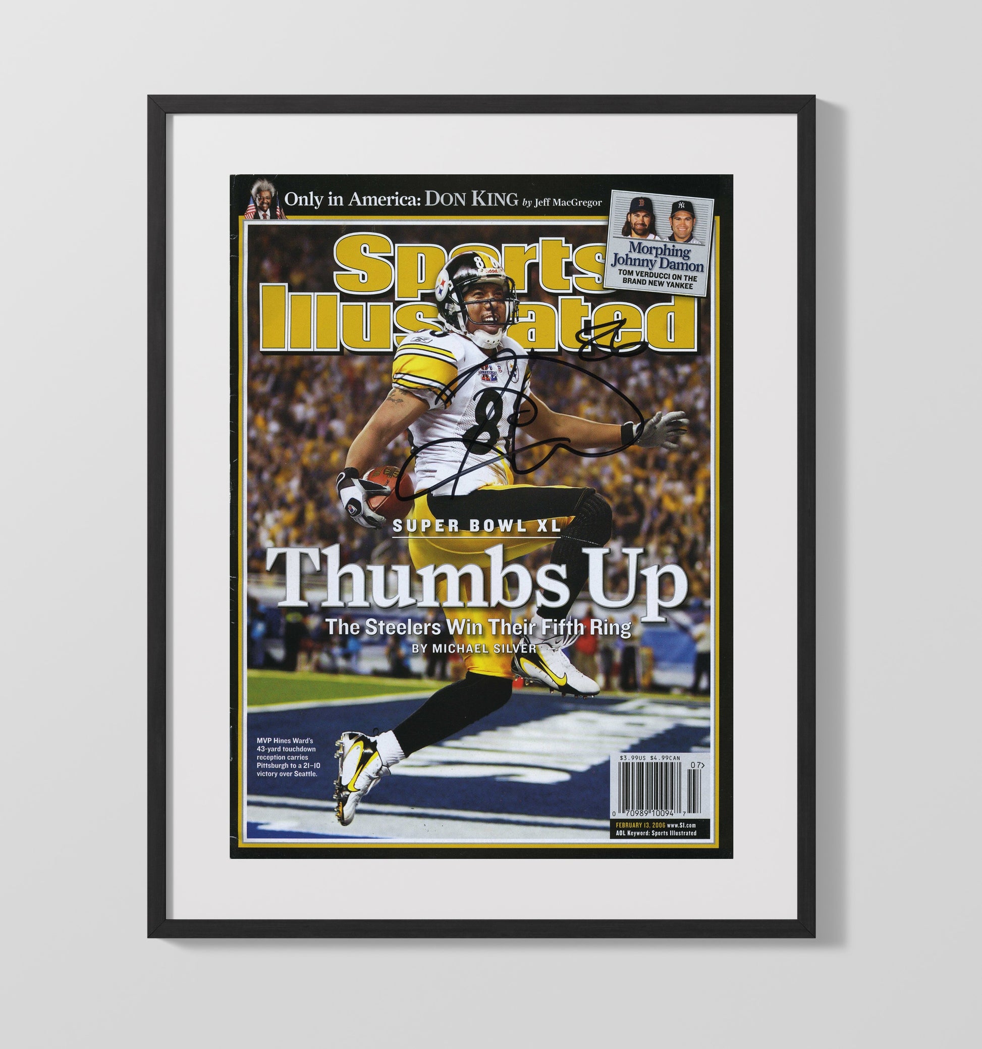 Hines Ward Thumbs Up - Fifth Ring Flair Vintage Football Wall Art - 16x20 Gallery Frame football decor