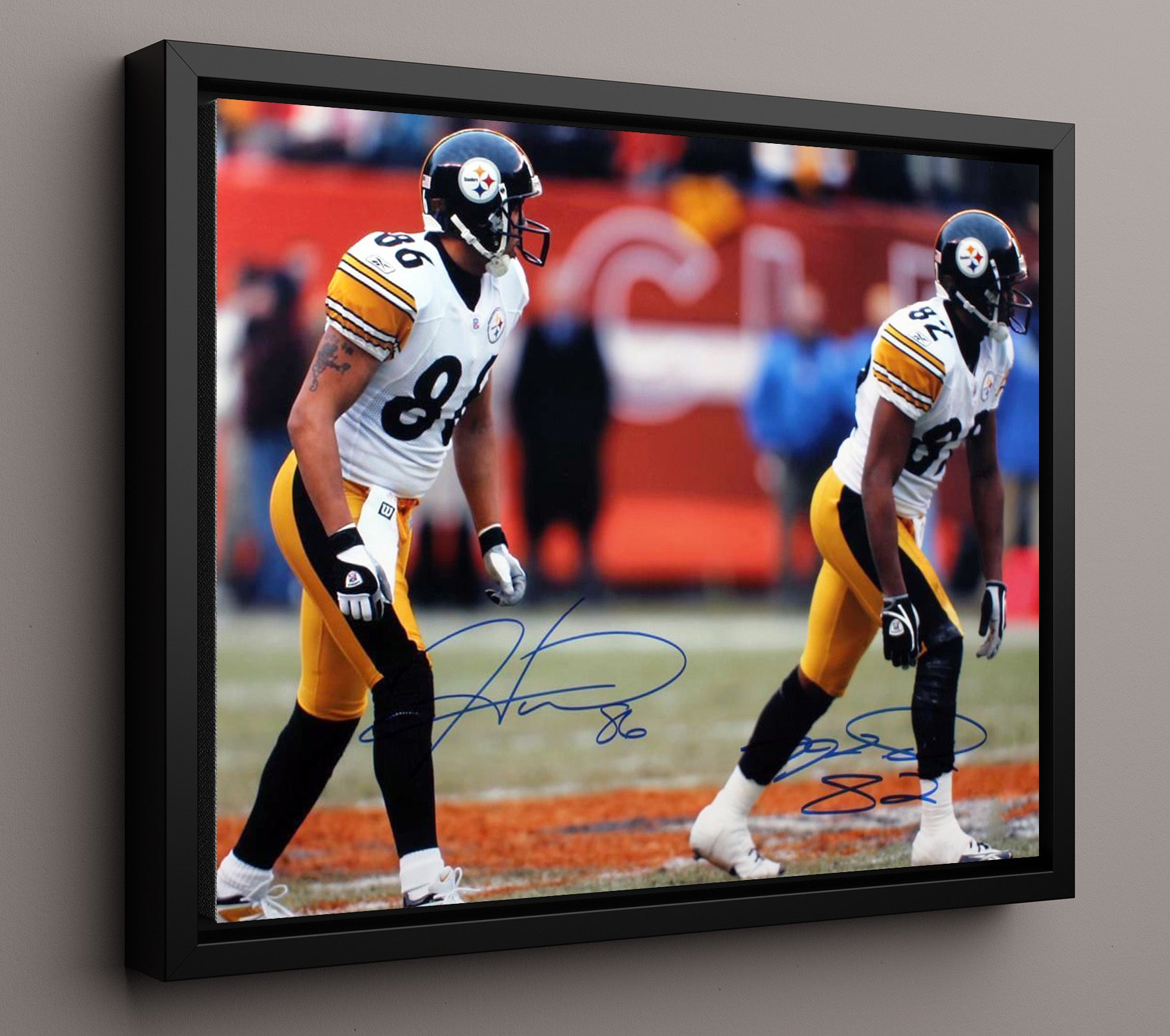 Hines Ward and Antwaan Randle El Pittsburgh Dual Receiver Formation Football Wall Art 16x20 Floating Canvas Display wall art print - Football decor