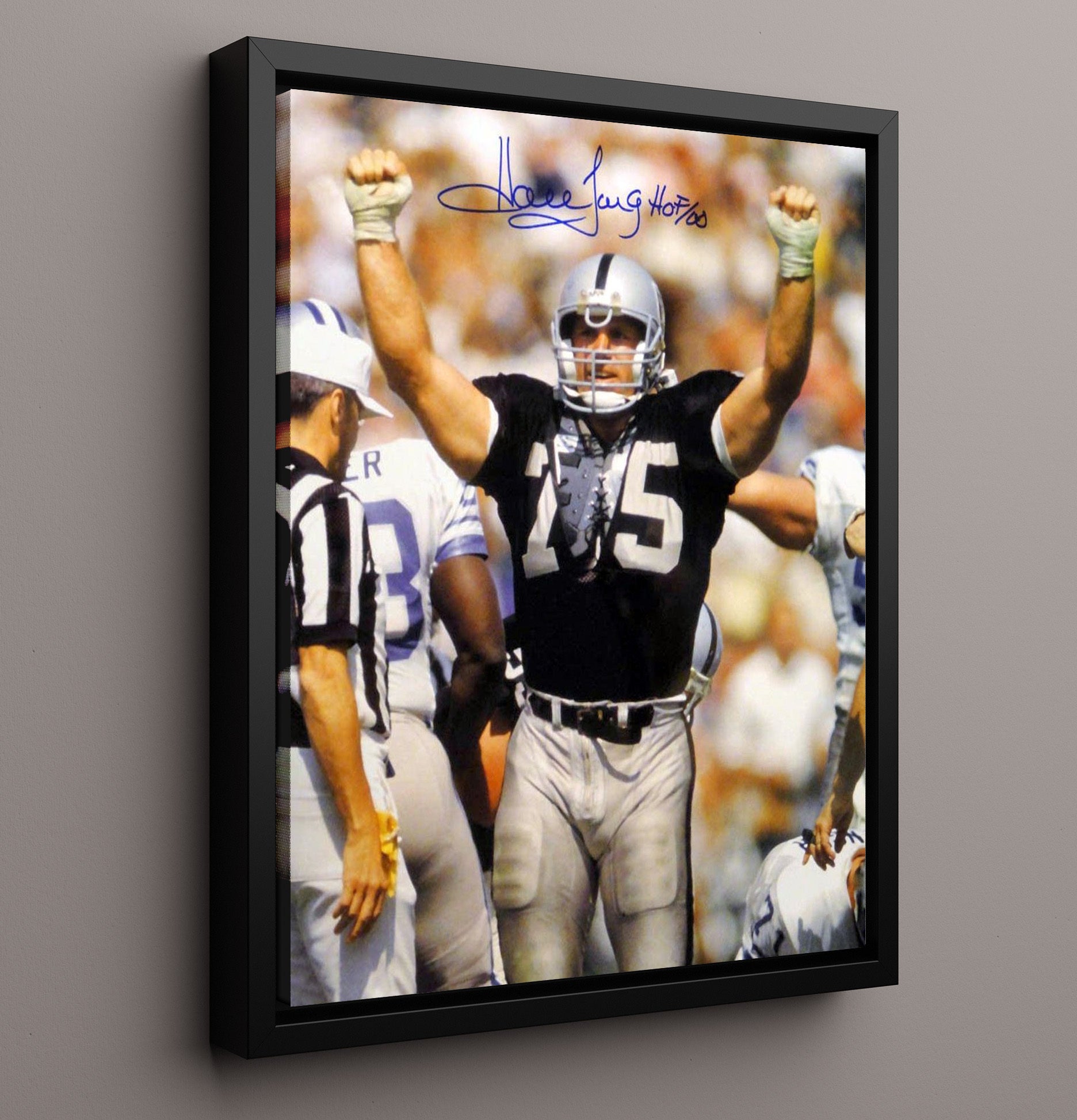 Howie Long - Silver and Black Strength Vintage Football Wall Art - 16x20 Framed Canvas football decor
