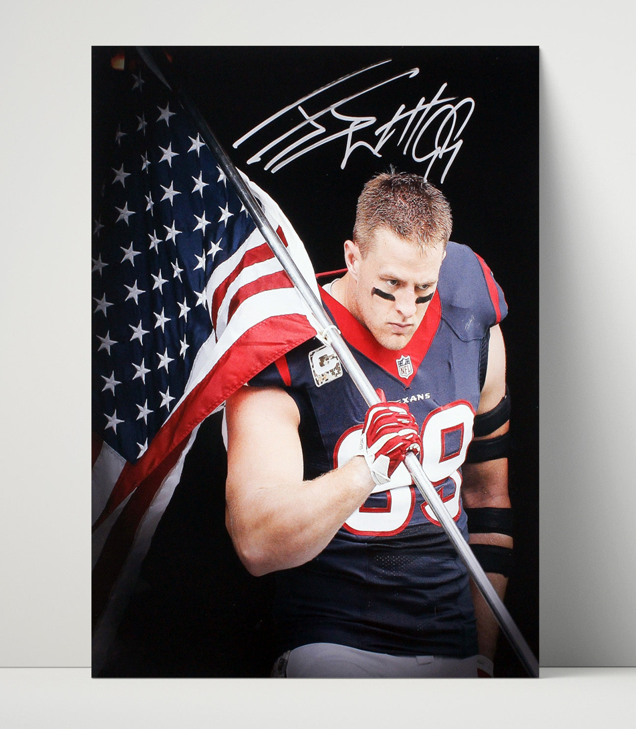 JJ Watt - Houston football Defensive End American Flag Entrance Vintage Football Wall Art - 16x20 Unframed Print football decor