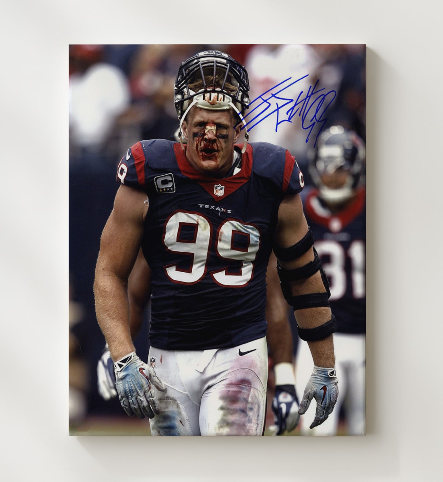 Jj Watt - Houston Football Defensive End Bloodied Face Game Moment Football Wall Art - football wall art print