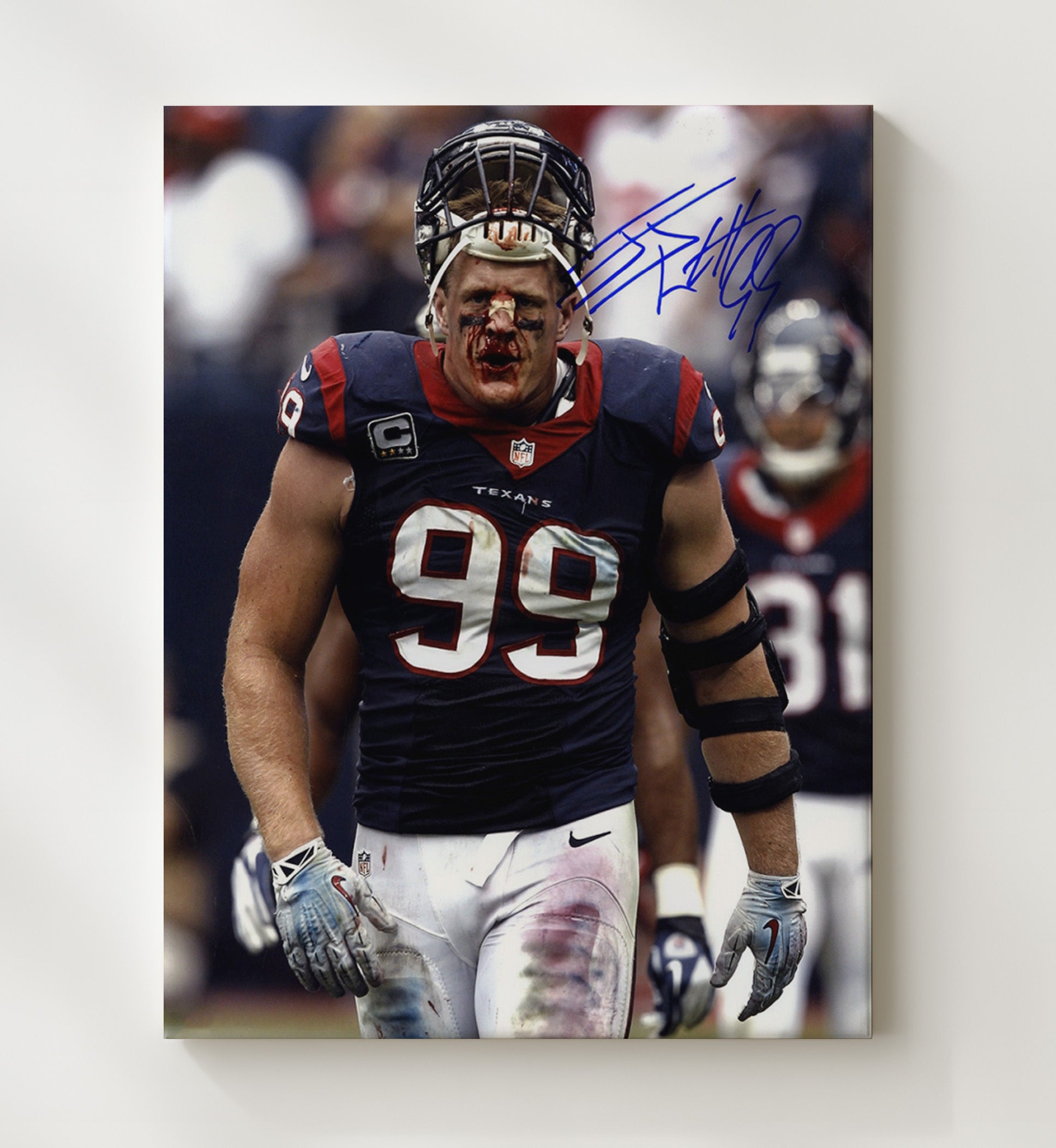 Jj Watt - Houston Football Defensive End Bloodied Face Game Moment Football Wall Art - football wall art print