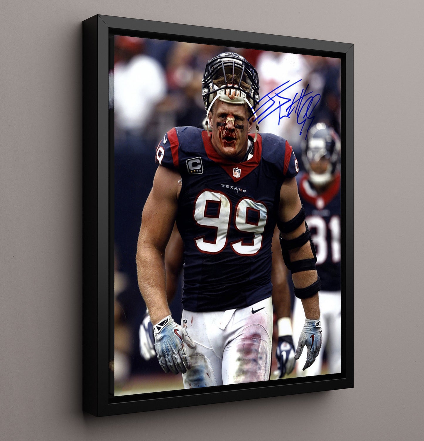 Jj Watt - Houston Football Defensive End Bloodied Face Game Moment Football Wall Art - football wall art print
