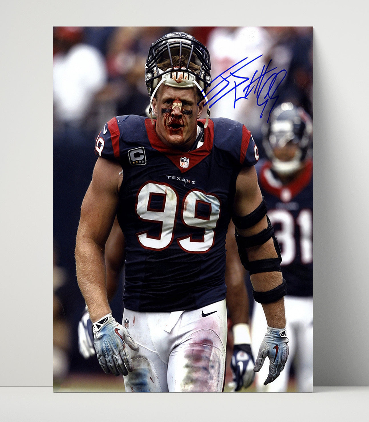 Jj Watt - Houston Football Defensive End Bloodied Face Game Moment Football Wall Art - football wall art print