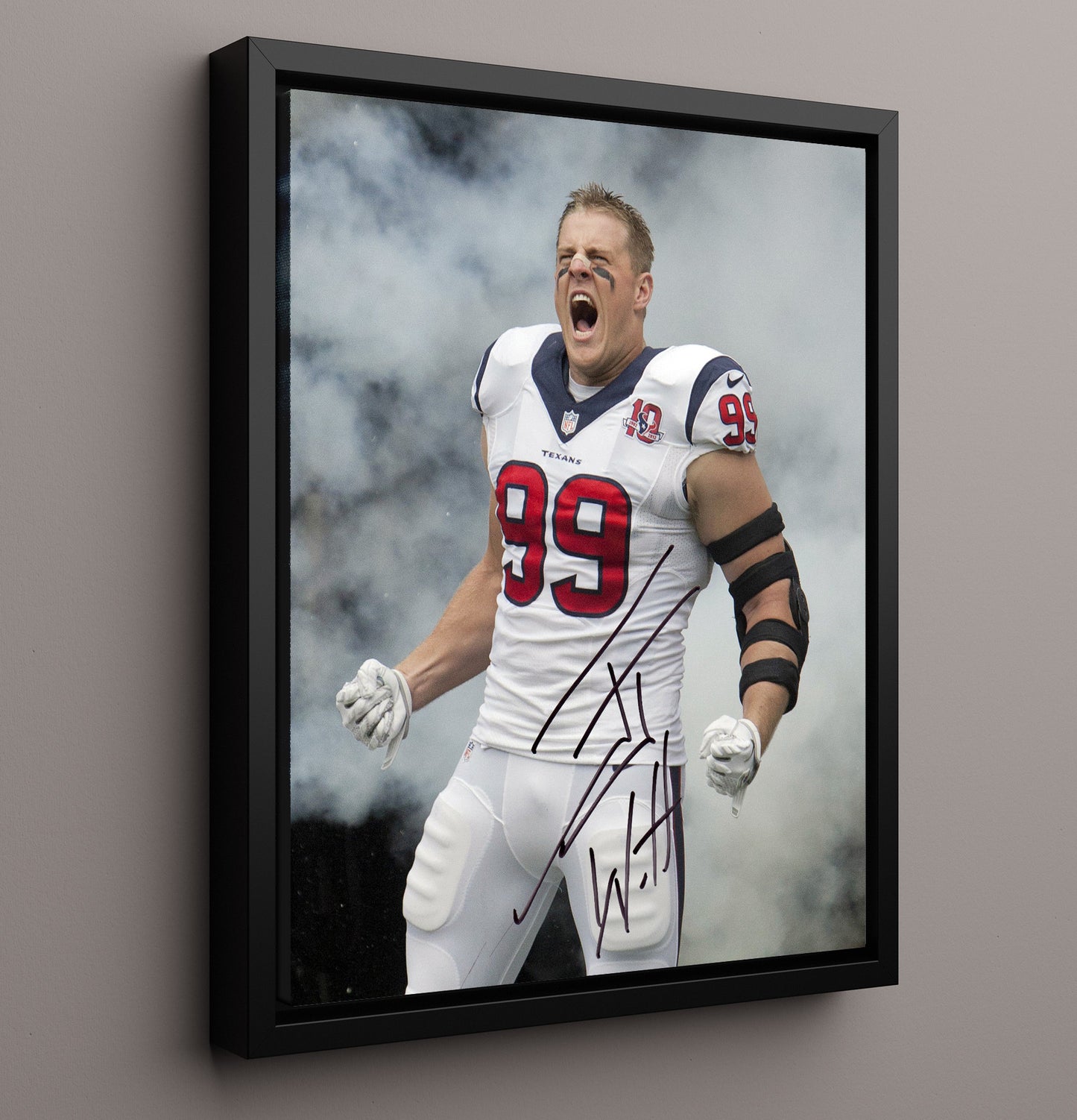 JJ Watt - Houston football Defensive Entrance Smoke Yell Vintage Football Wall Art - 16x20 Framed Canvas football decor