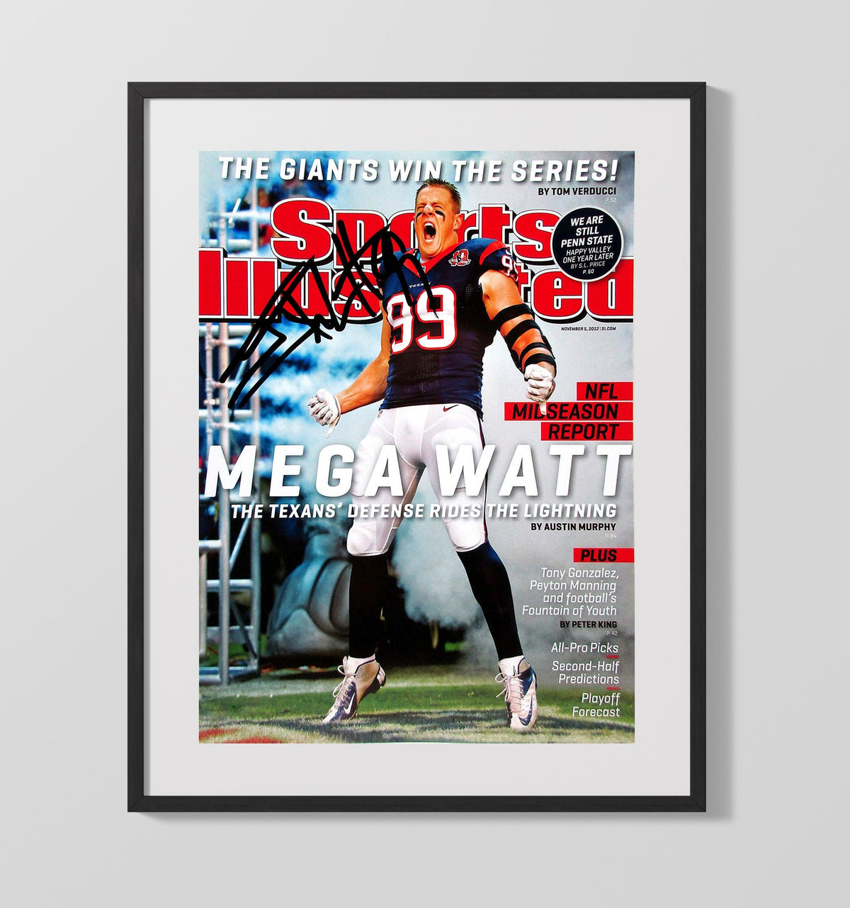 JJ Watt Mega Watt - Defense Sparks - Vintage Football Wall Art - Football Framed Print