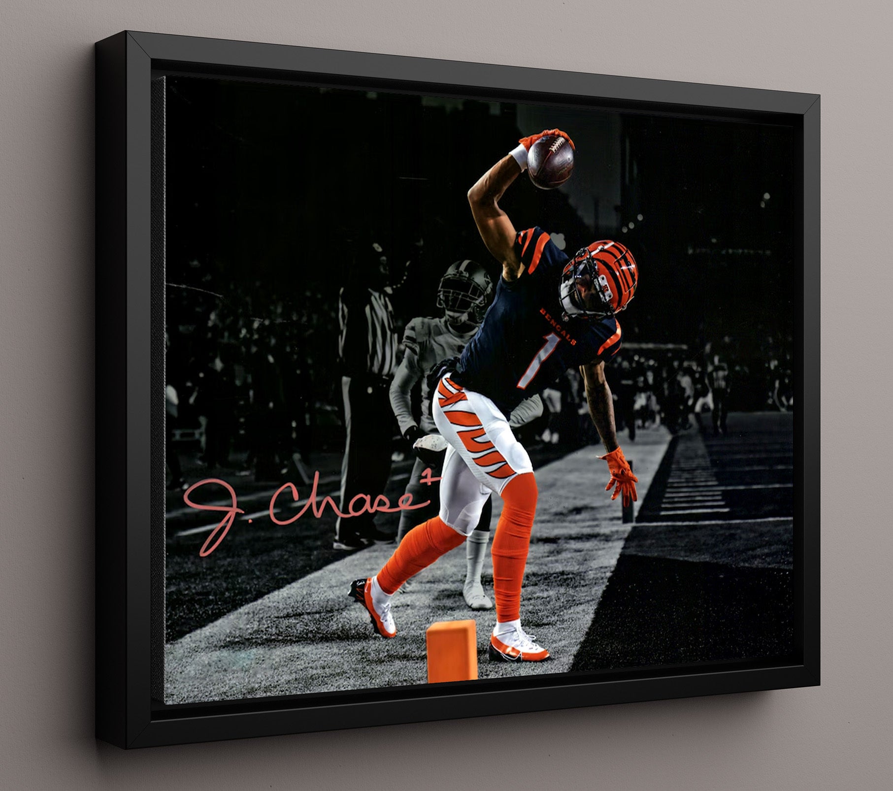 Jamarr Chase Spike - End Zone Thunder Football Wall Art - football wall art print