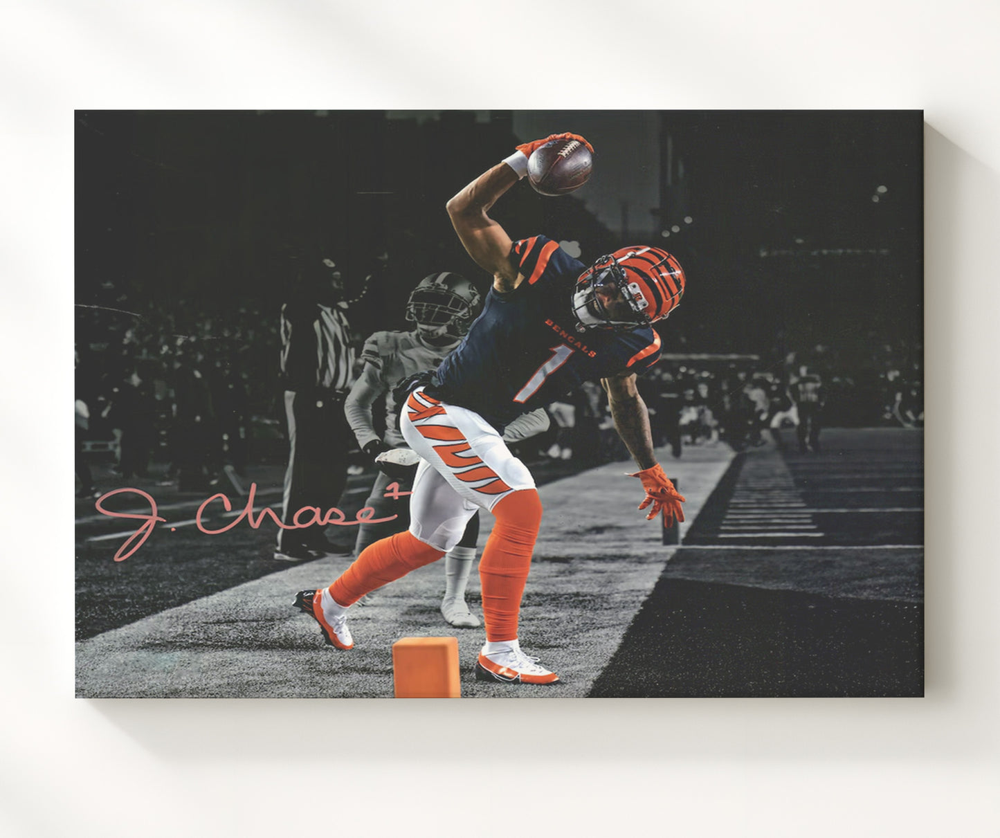 Jamarr Chase Spike - End Zone Thunder Football Wall Art - football wall art print