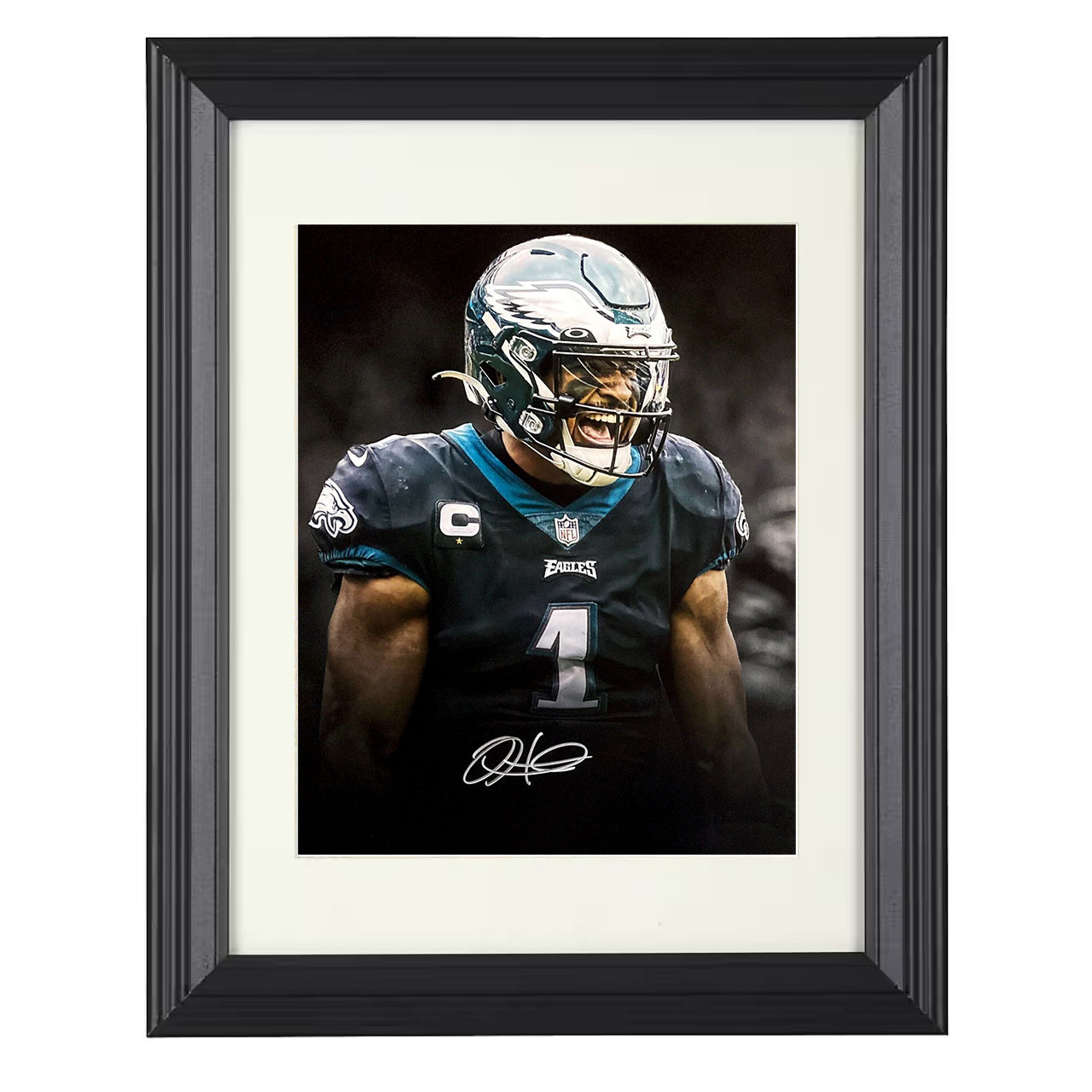 Jalen Hurts – Fly Eagles Fly Image – 8x10 black beveled framed football wall art