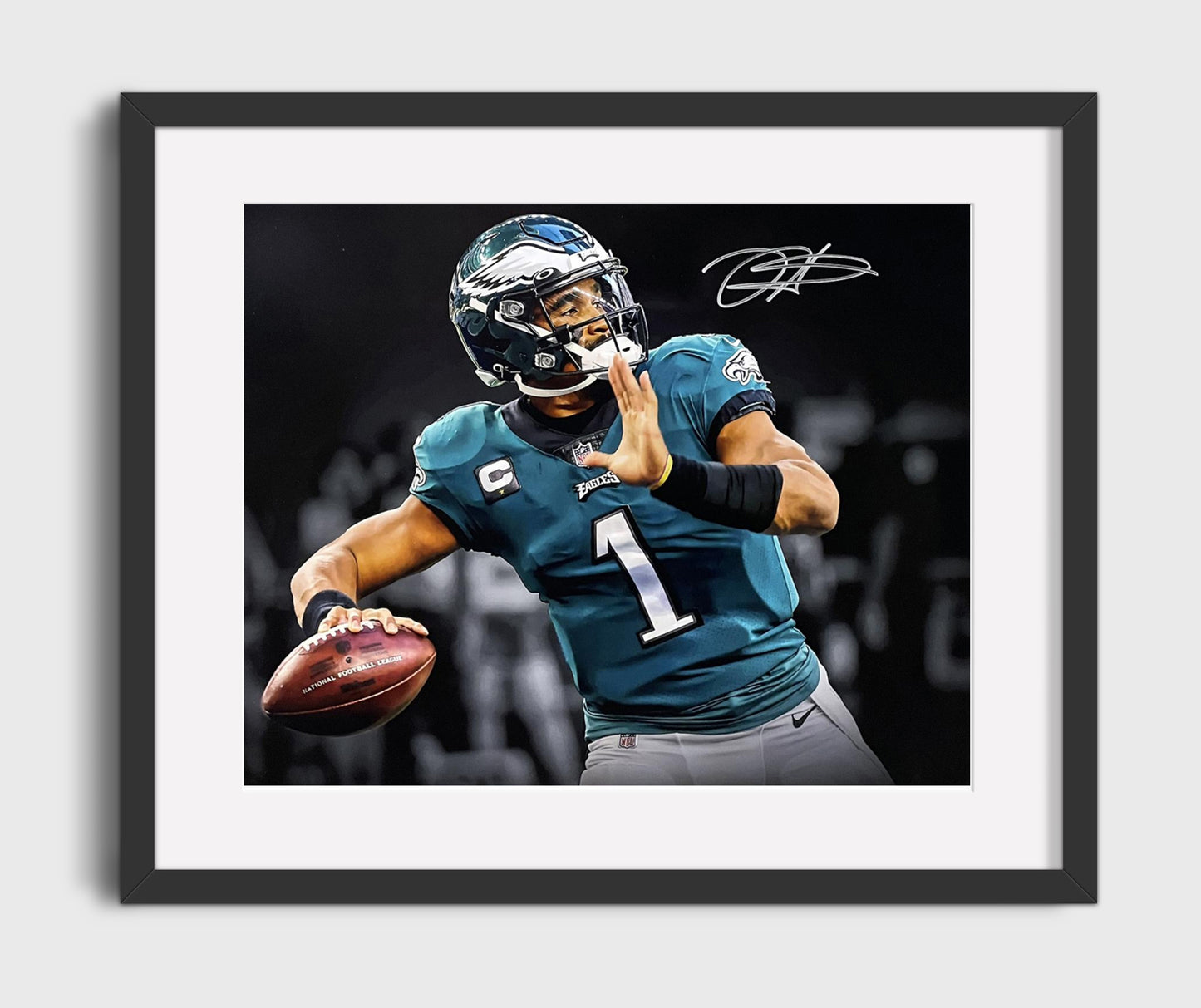 Jalen Hurts - Fly Eagles Fly Vintage Football Wall Art - 16x20 Gallery Frame football decor
