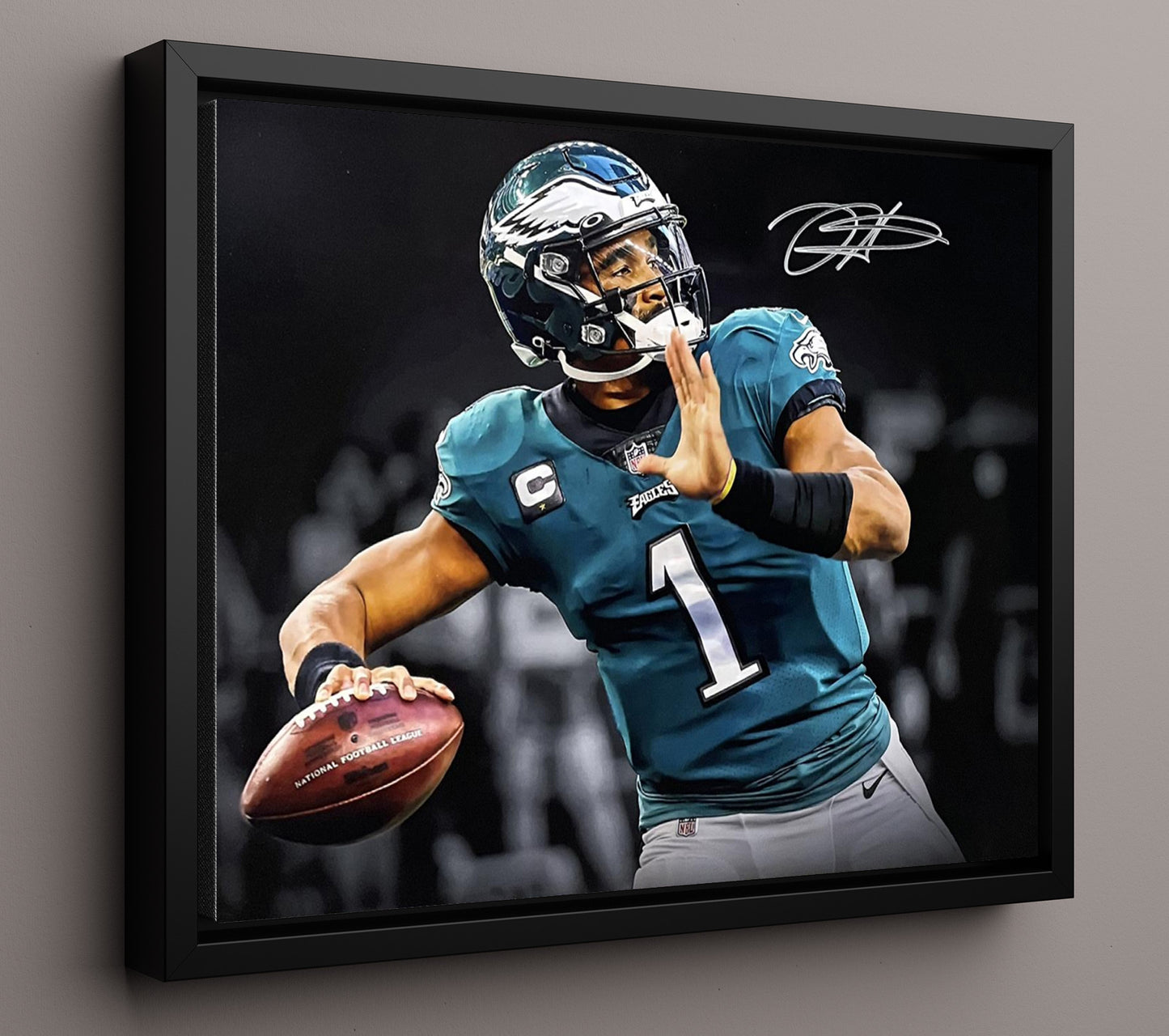 Jalen Hurts - Fly Eagles Fly Vintage Football Wall Art - 16x20 Framed Canvas football decor
