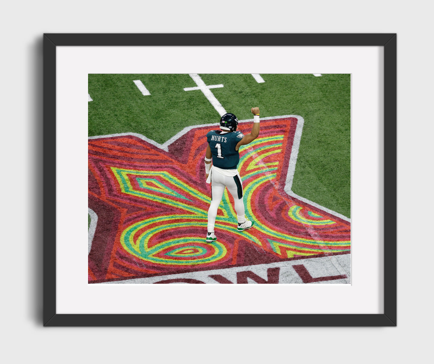 Jalen Hurts - Philadelphia Football Championship End Zone Celebration Vintage Football Wall Art - 16x20 Gallery Frame football decor
