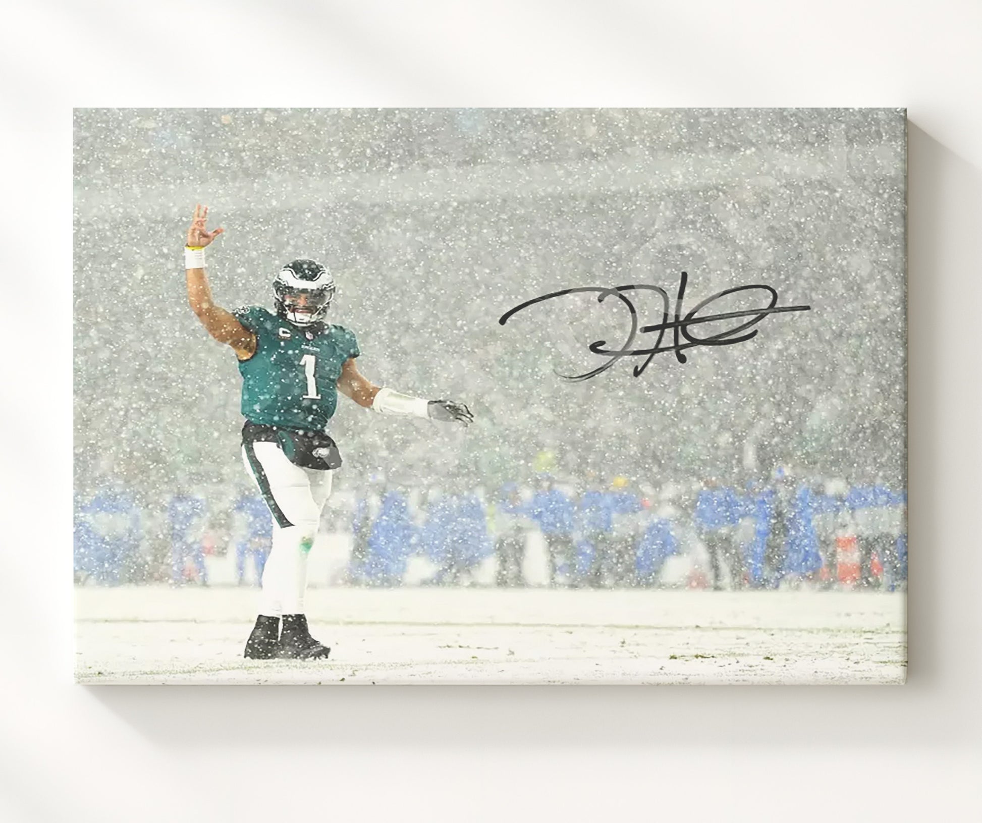 Jalen Hurts - Philadelphia Football Snow Game Celebration Football Wall Art - football wall art print