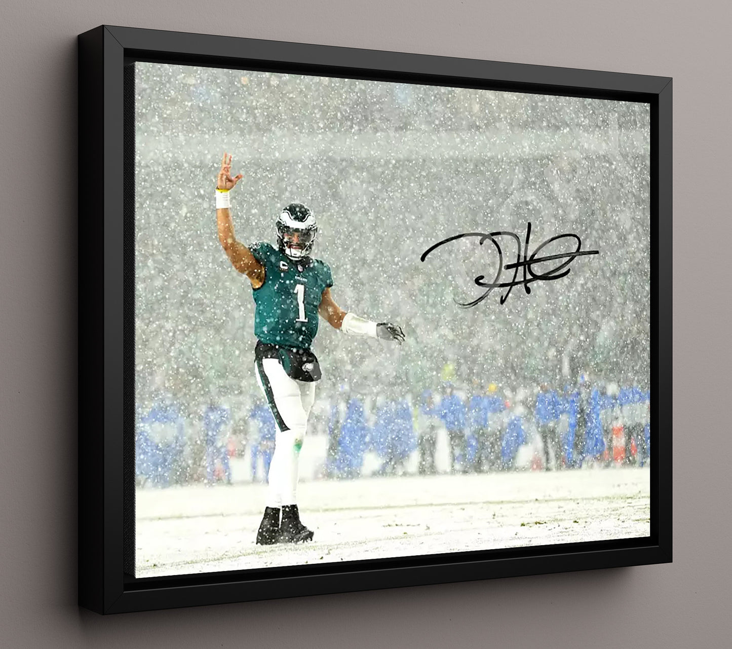 Jalen Hurts - Philadelphia Football Snow Game Celebration Football Wall Art - football wall art print