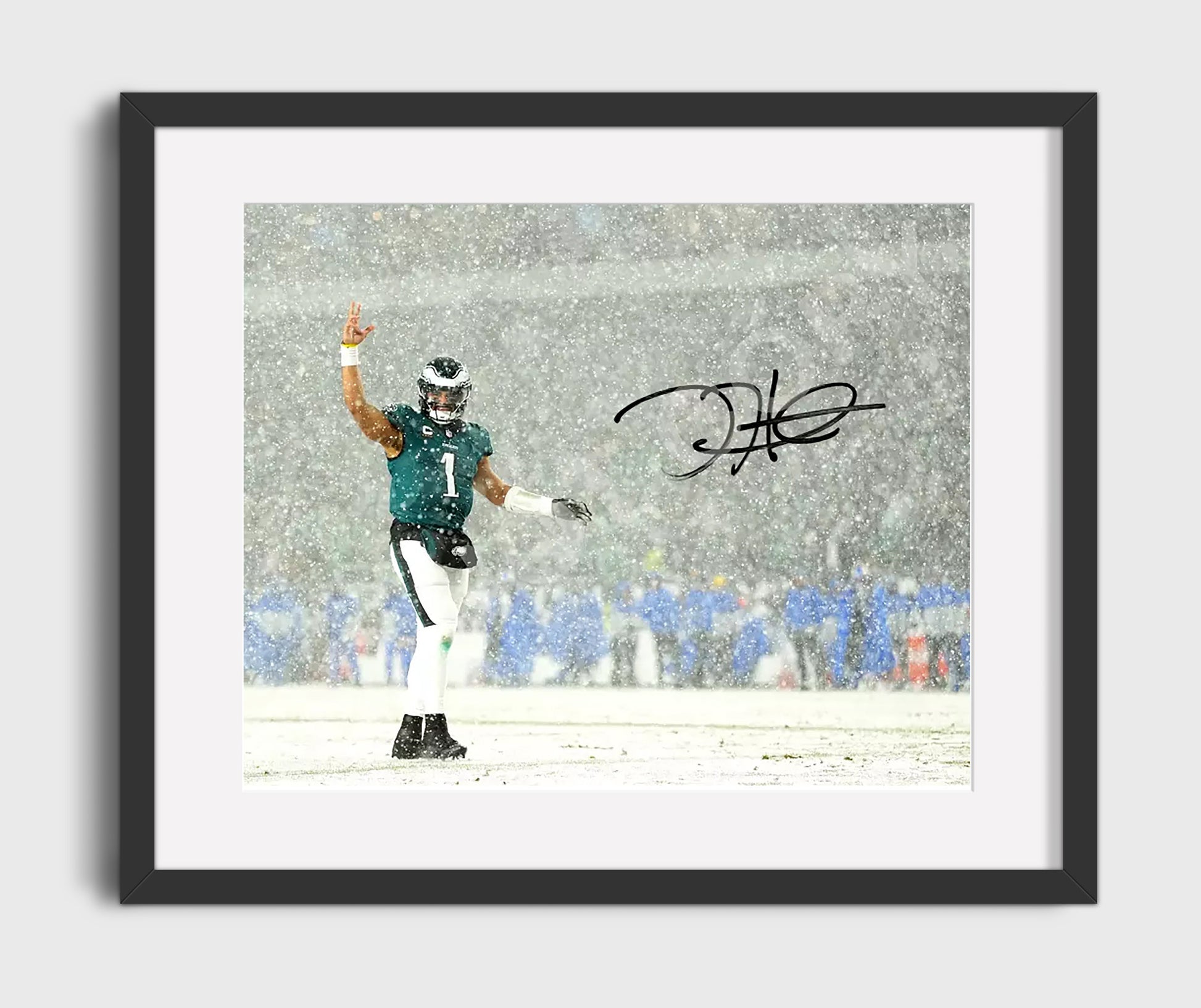 Jalen Hurts Philadelphia Snow Game Celebration Football Wall Art 16x20 Gallery Framed Artwork wall art print - Football decor