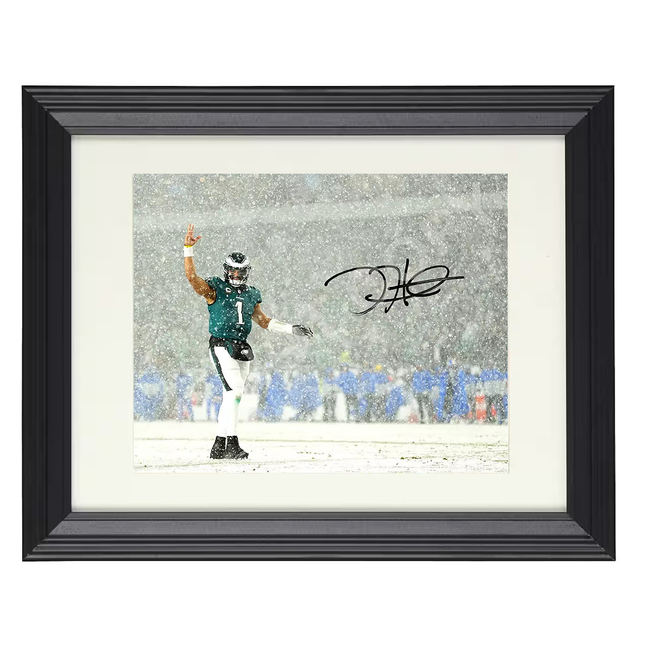 Jalen Hurts – Philadelphia Snow Game Celebration – 8x10 black beveled framed football wall art