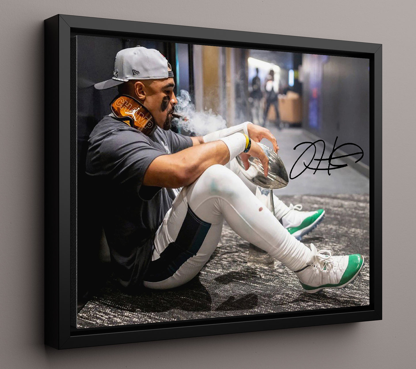 Jalen Hurts Trophy Cigar - Victory Smoke Football Wall Art - football wall art print