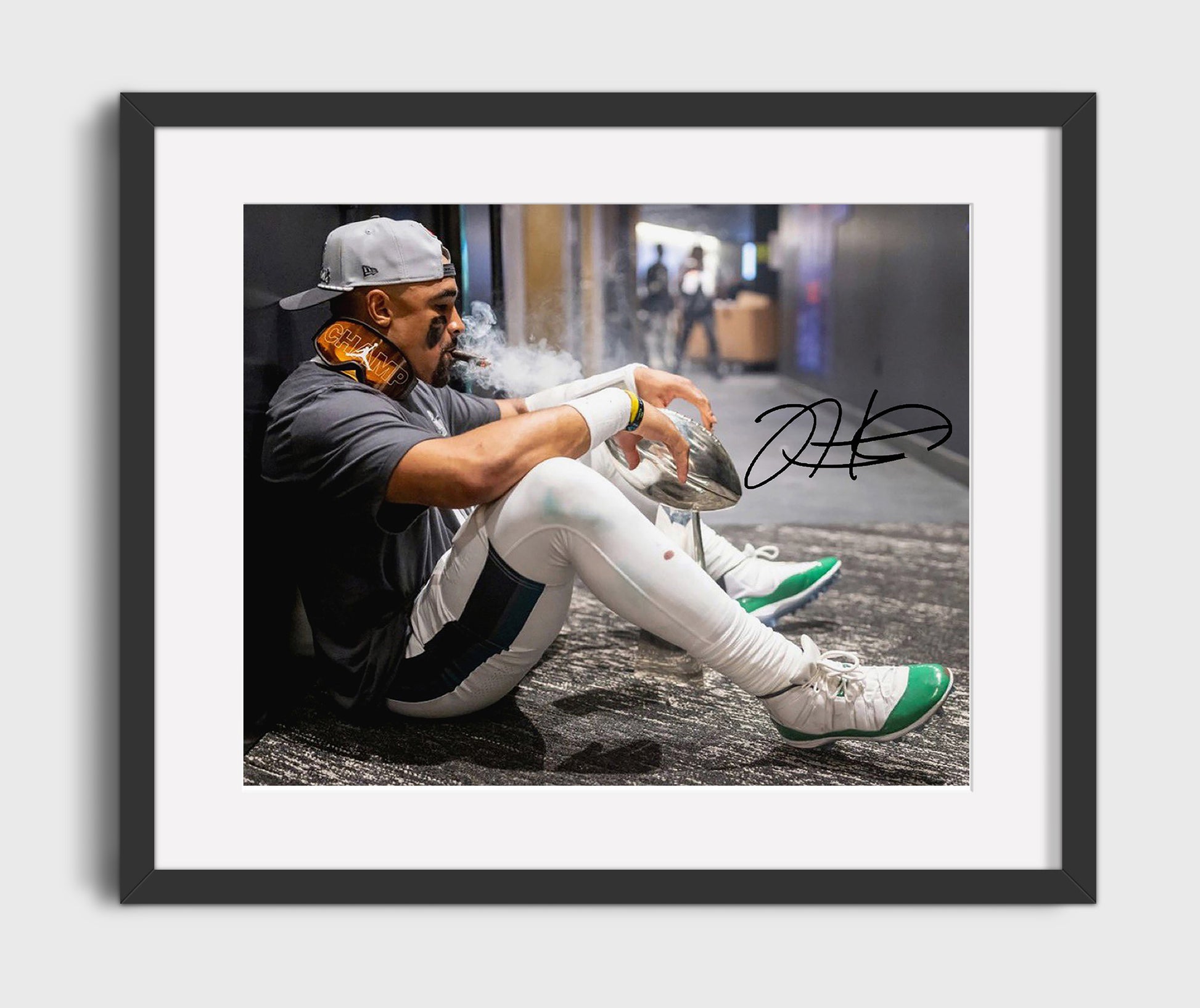 Jalen Hurts Trophy Cigar - Victory Smoke Football Wall Art - football wall art print