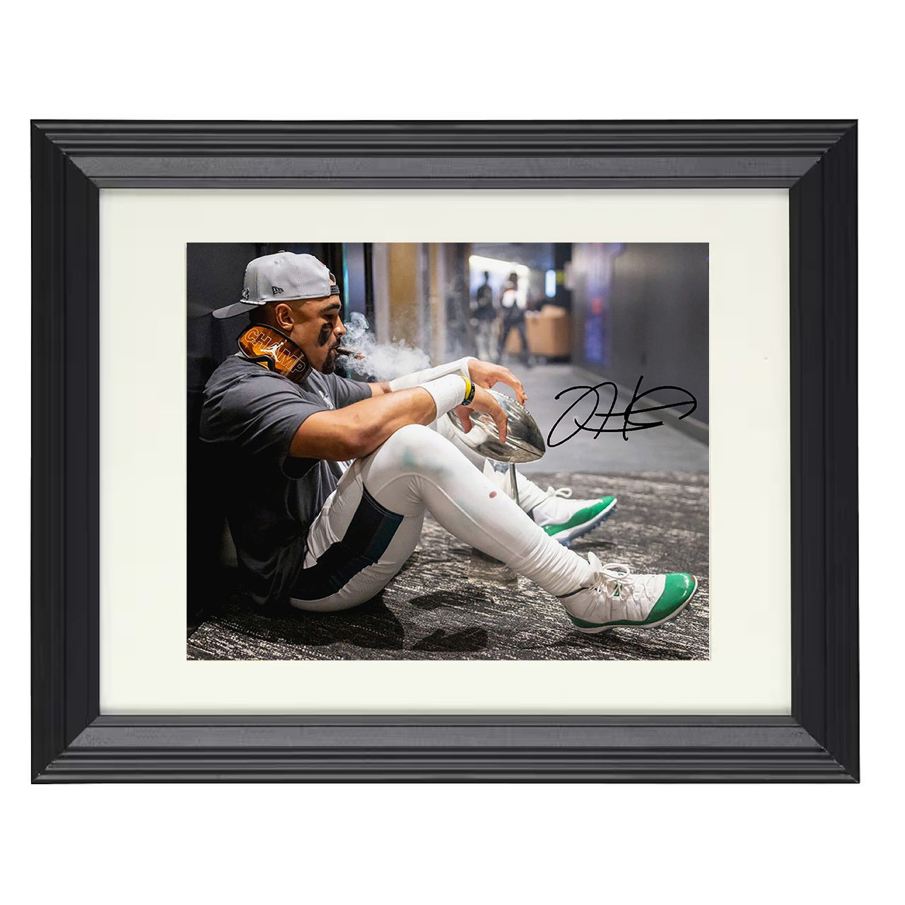 Jalen Hurts Trophy Cigar – Victory Smoke – 8x10 black beveled framed football wall art