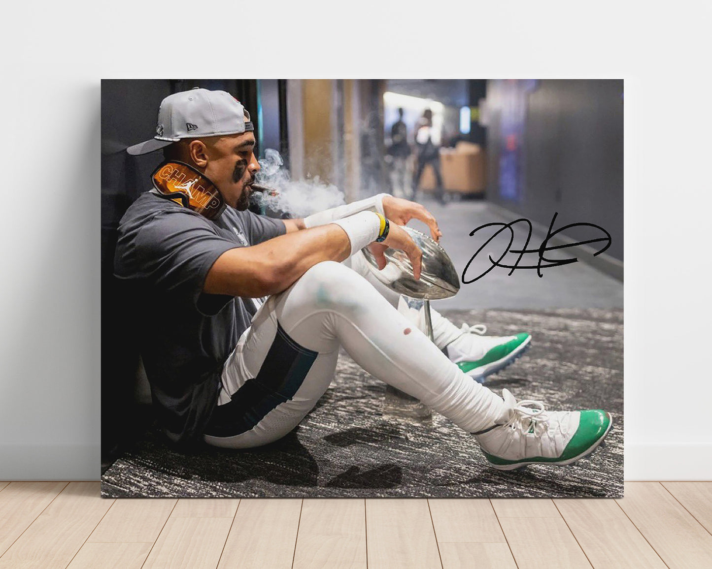 Jalen Hurts Trophy Cigar - Victory Smoke Vintage Football Wall Art - 16x20 Unframed Print football decor