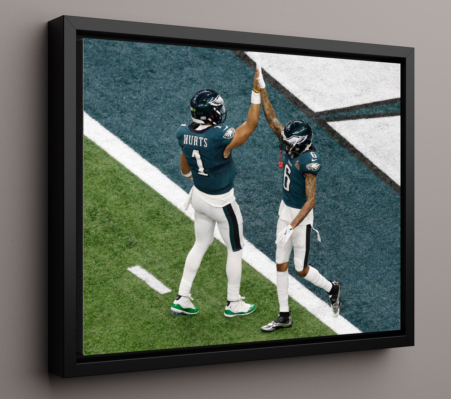 Jalen Hurts and Devonta Smith - Philadelphia Football End Zone Super Celebration Football Wall Art - football wall art print