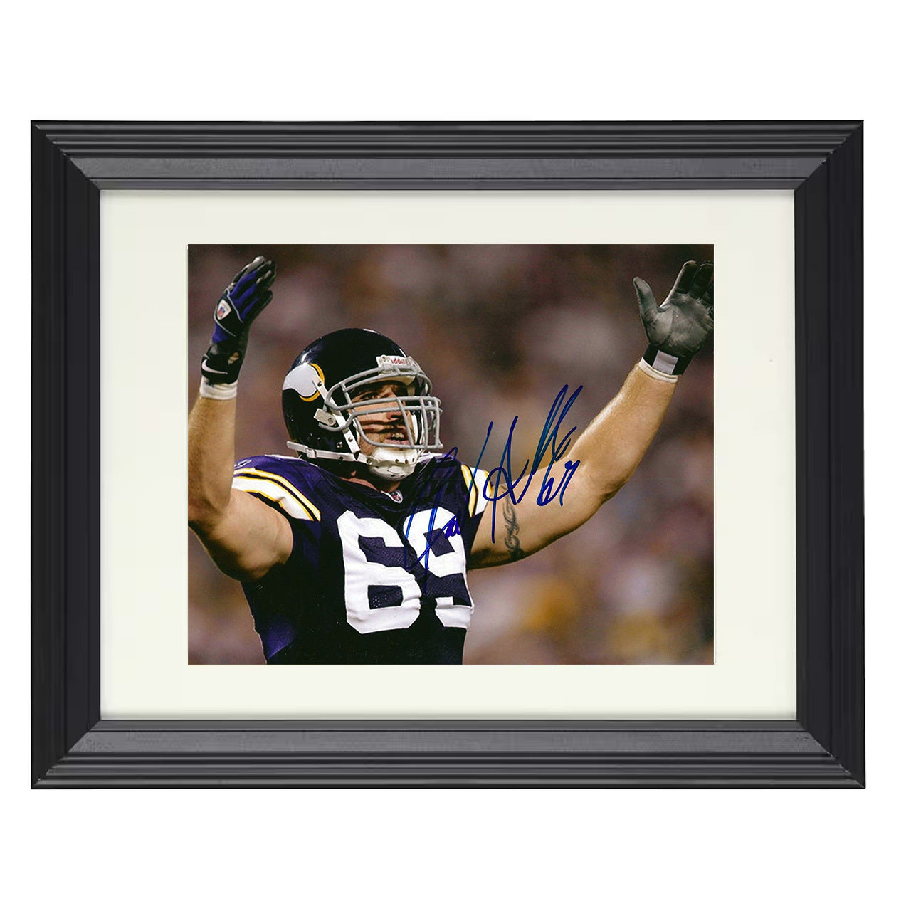 Jared Allen – Minnesota Sack Celebration Arms Raised – 8x10 black beveled framed football wall art
