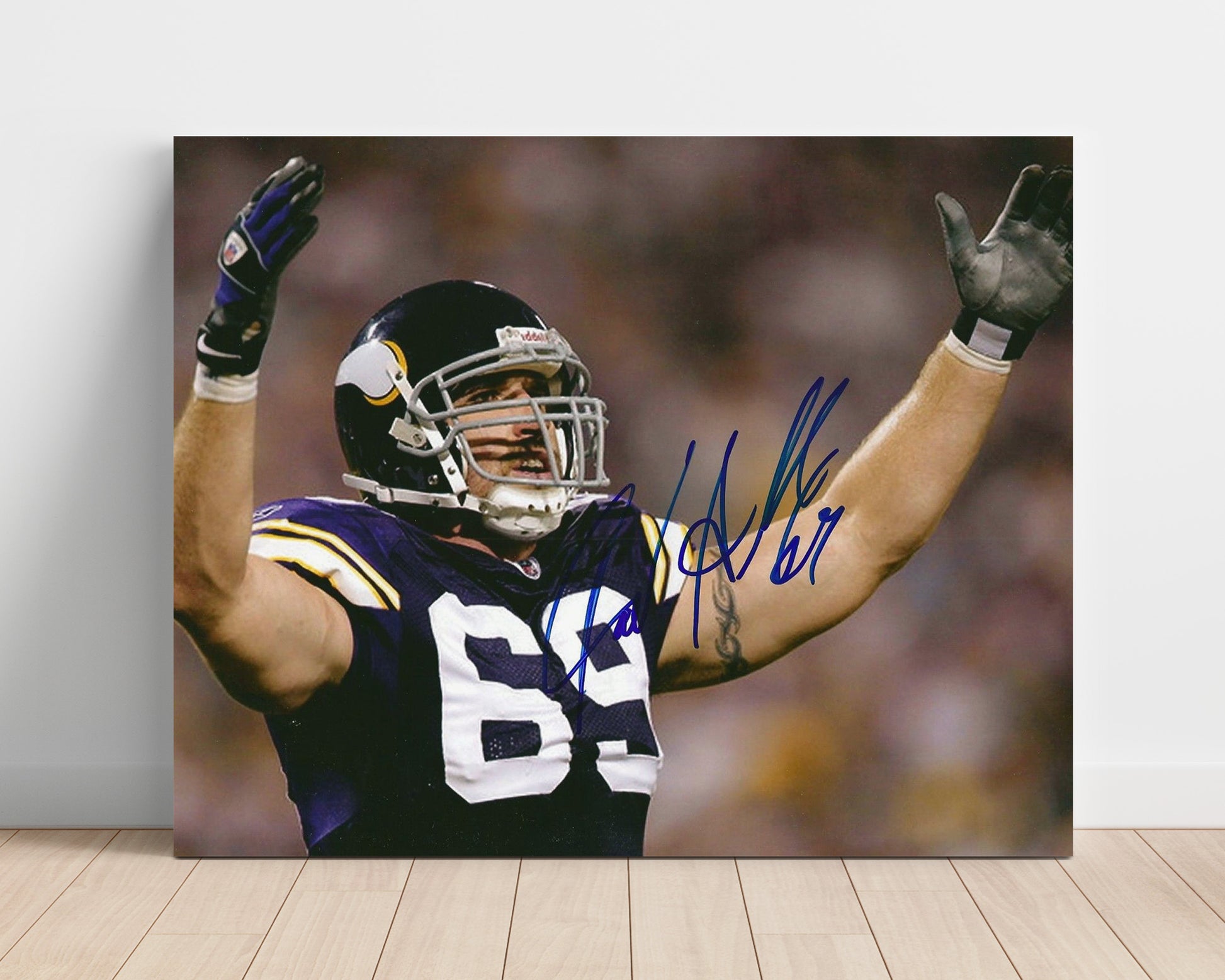 Jared Allen - Minnesota Football Sack Celebration Arms Raised Vintage Football Wall Art - 16x20 Unframed Print football decor