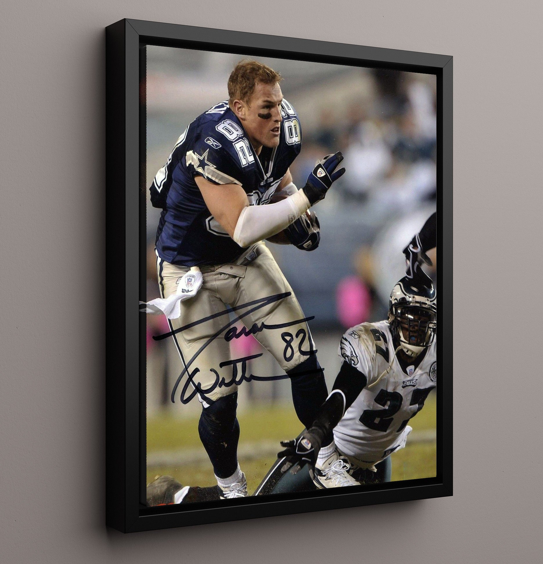 Jason Witten - Helmet Off and Heart on Vintage Football Wall Art - 16x20 Framed Canvas football decor