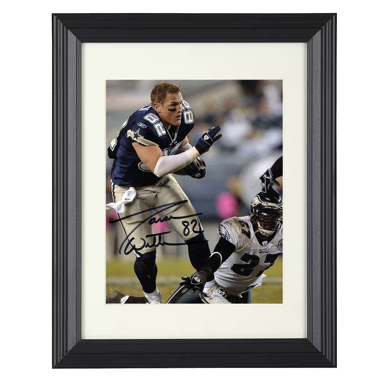 Jason Witten – Helmet Off and Heart on Image – 8x10 black beveled framed football wall art