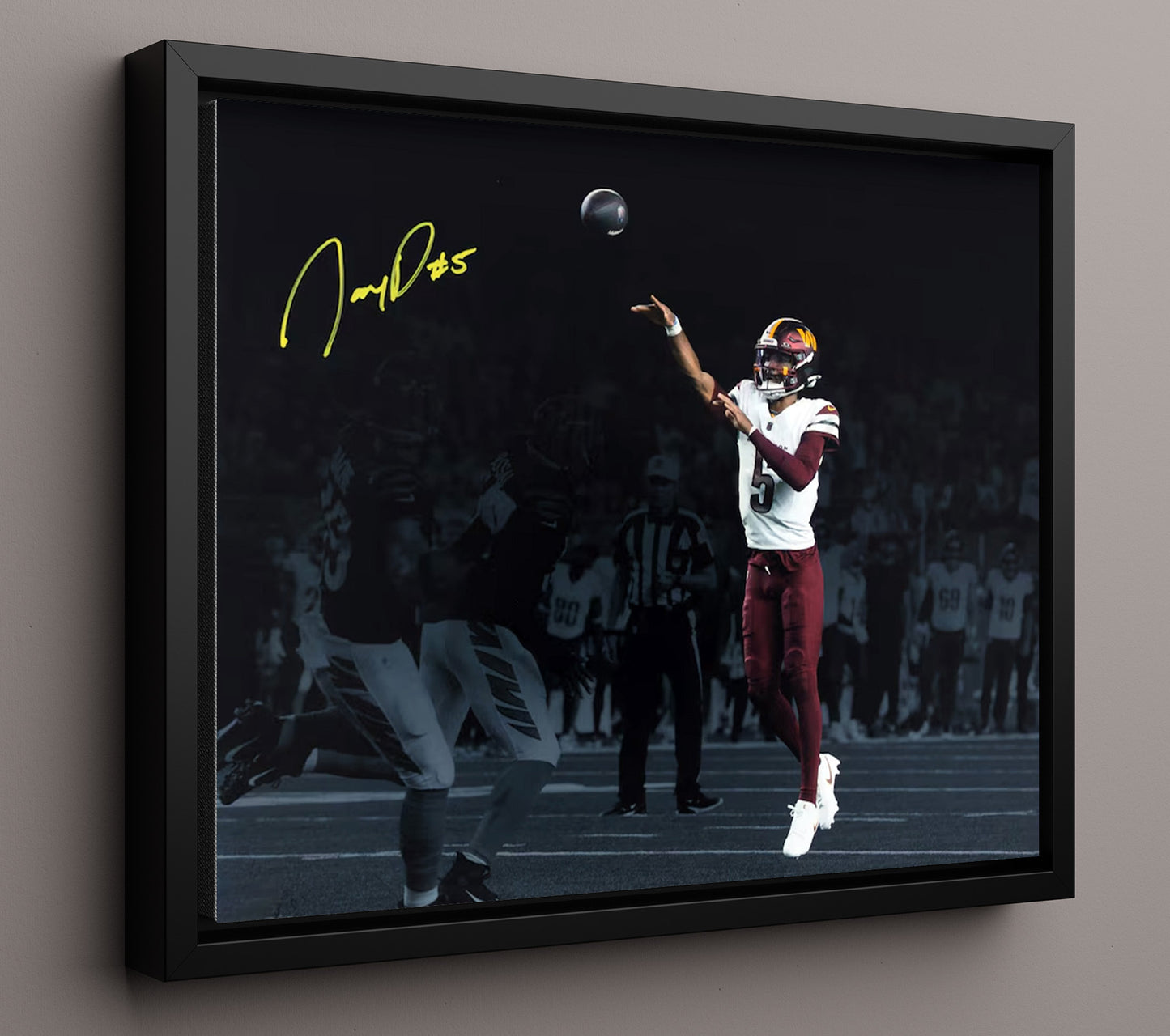 Jayden Daniels Throw - Rookie Fire Football Wall Art - football wall art print