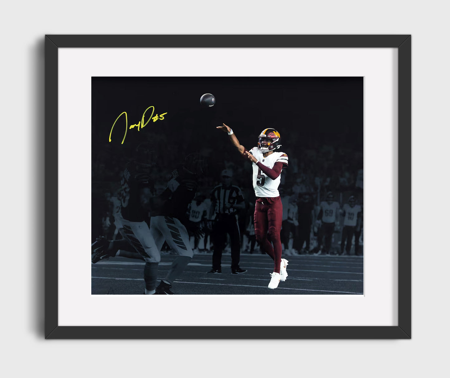 Jayden Daniels Throw - Rookie Fire Football Wall Art - football wall art print