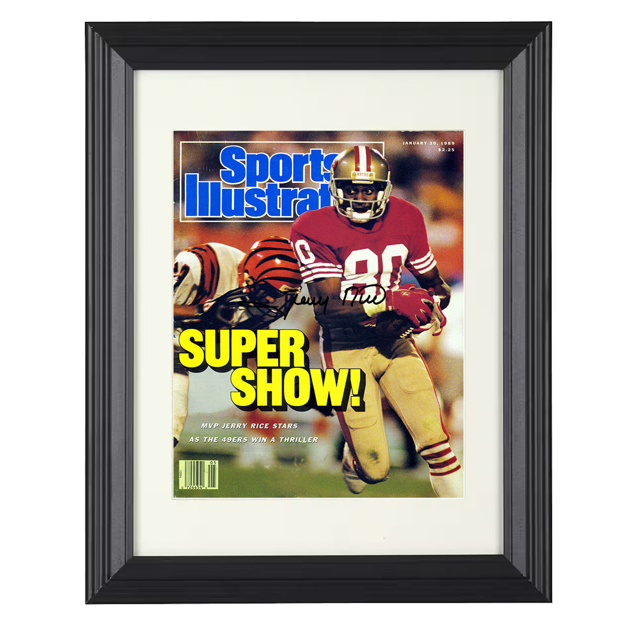 Jerry Rice – San Francisco Super Bowl MVP Catch Run 1989 SI – 8x10 black beveled framed football wall art