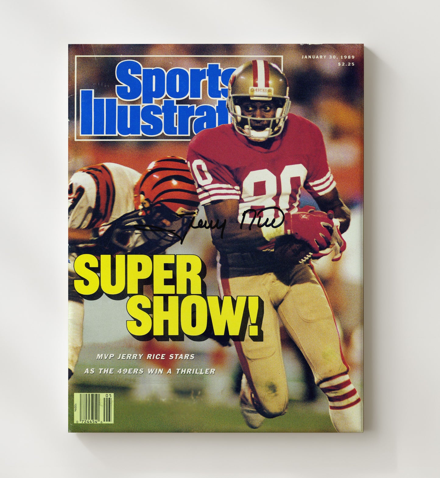 Jerry Rice - San Francisco football Super Bowl MVP Catch Run 1989 SI Cover Vintage Football Wall Art - 20x24 Canvas football decor