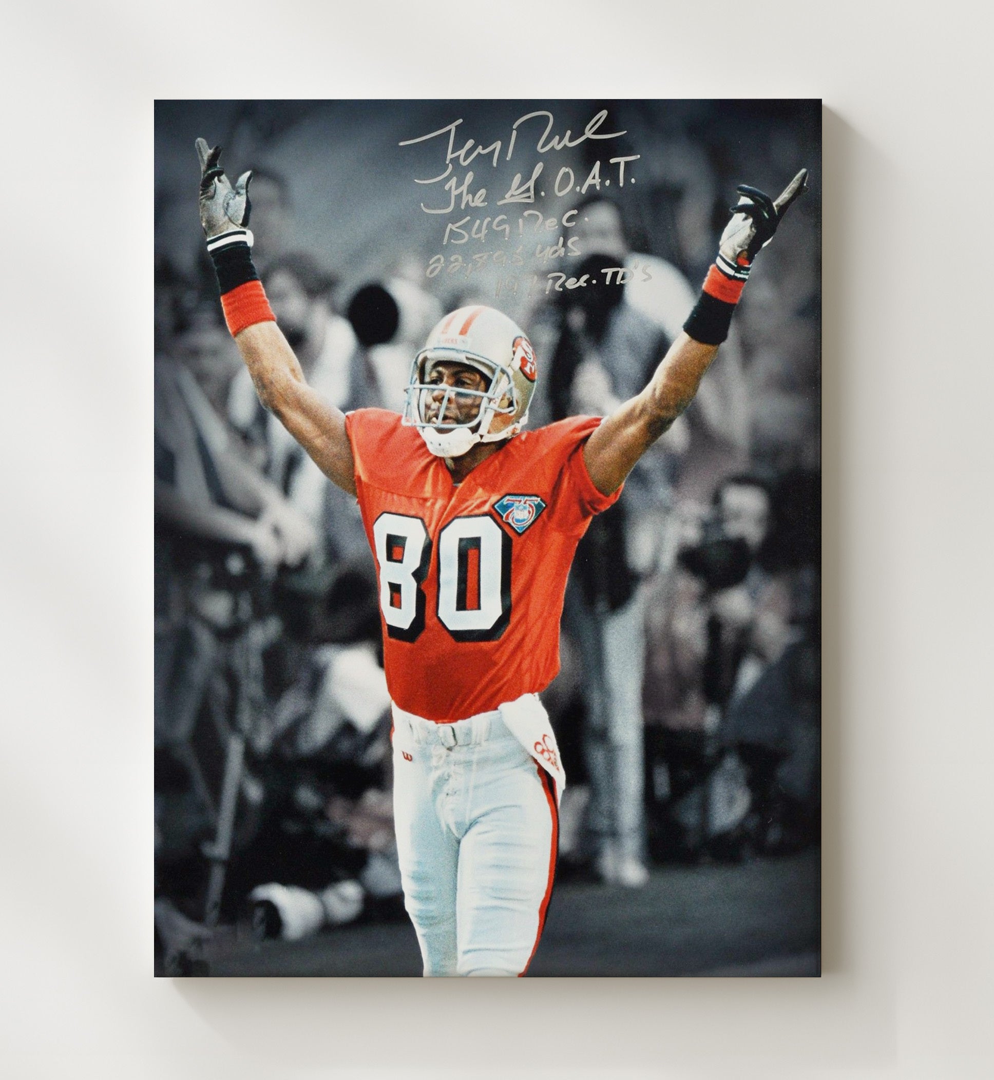 Jerry Rice - the GOAT Vintage Football Wall Art - 20x24 Canvas football decor