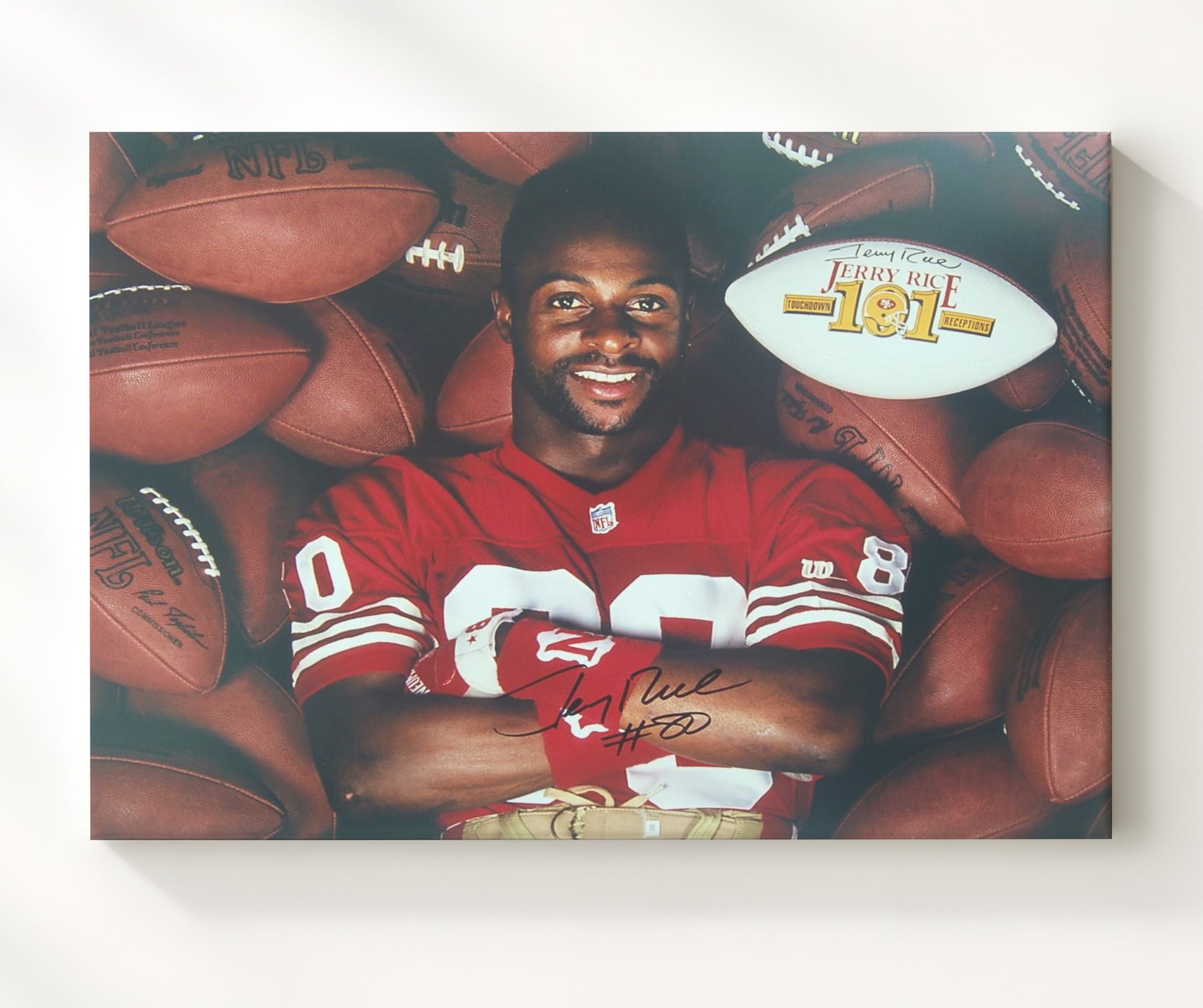 Jerry Rice 101 - King of TDs Vintage Football Wall Art - 20x24 Canvas football decor