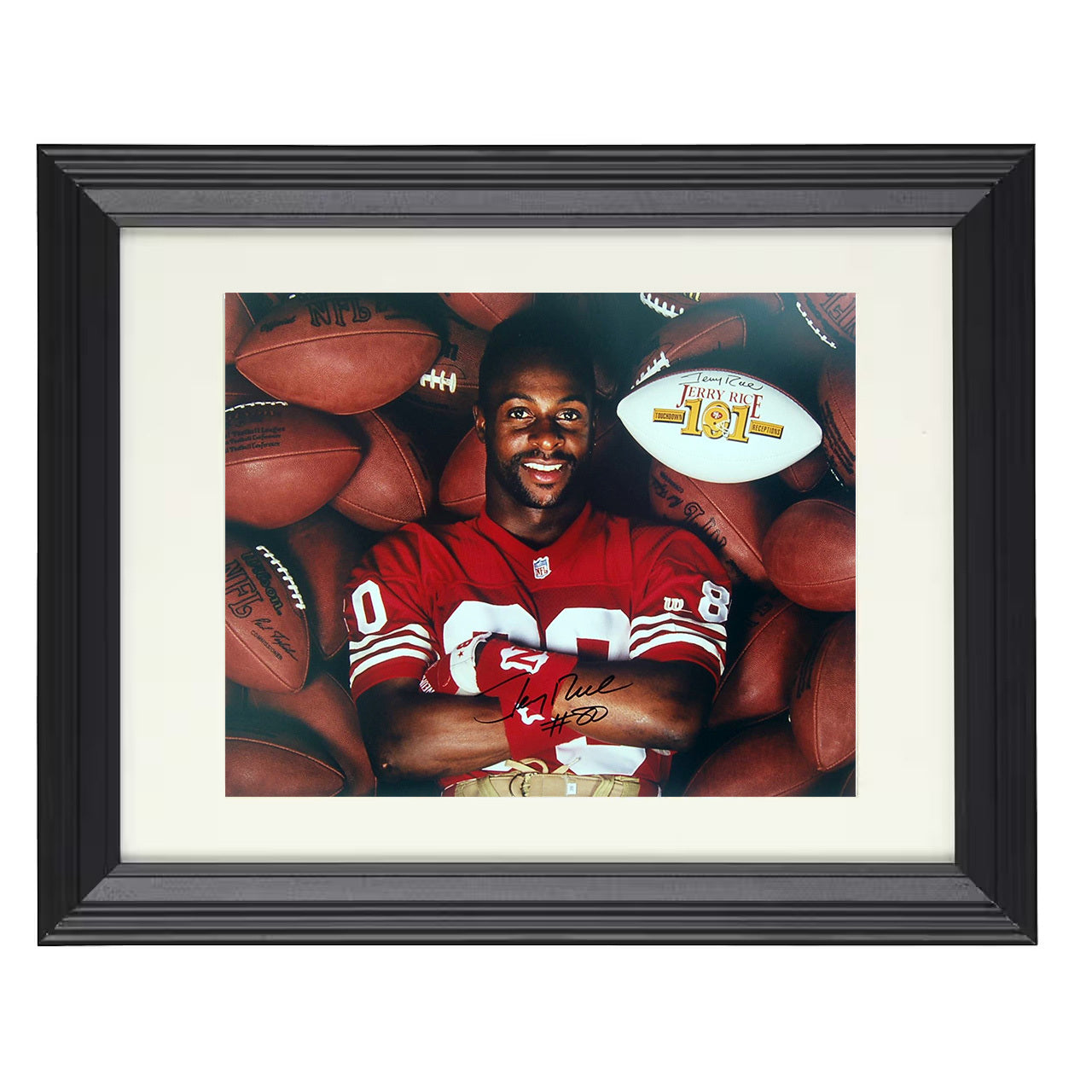 Jerry Rice 101 – King of TDs – 8x10 black beveled framed football wall art